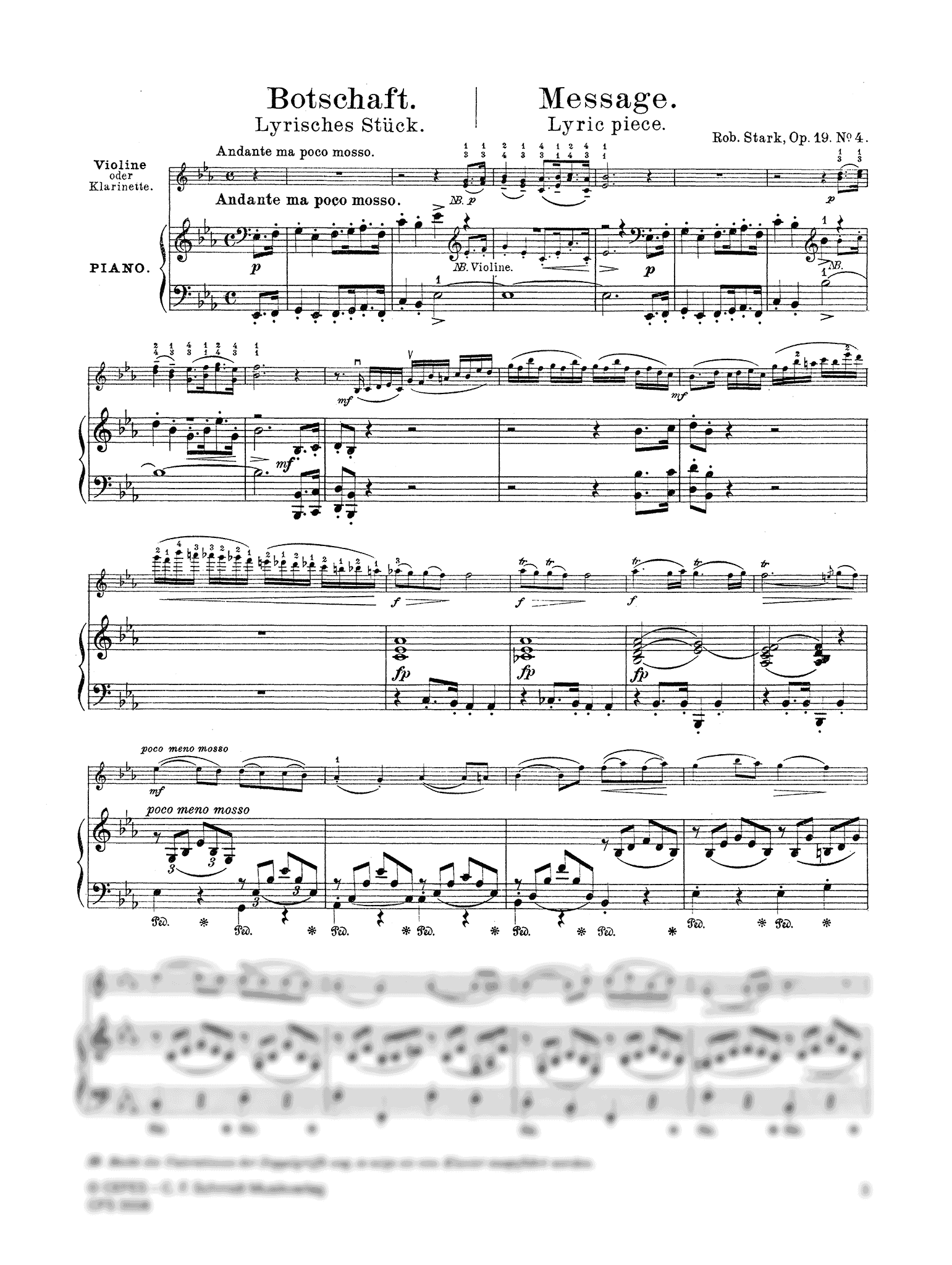 Stark Lyric Pieces, Op. 19 Nos. 3 & 4 clarinet and piano Botschaft