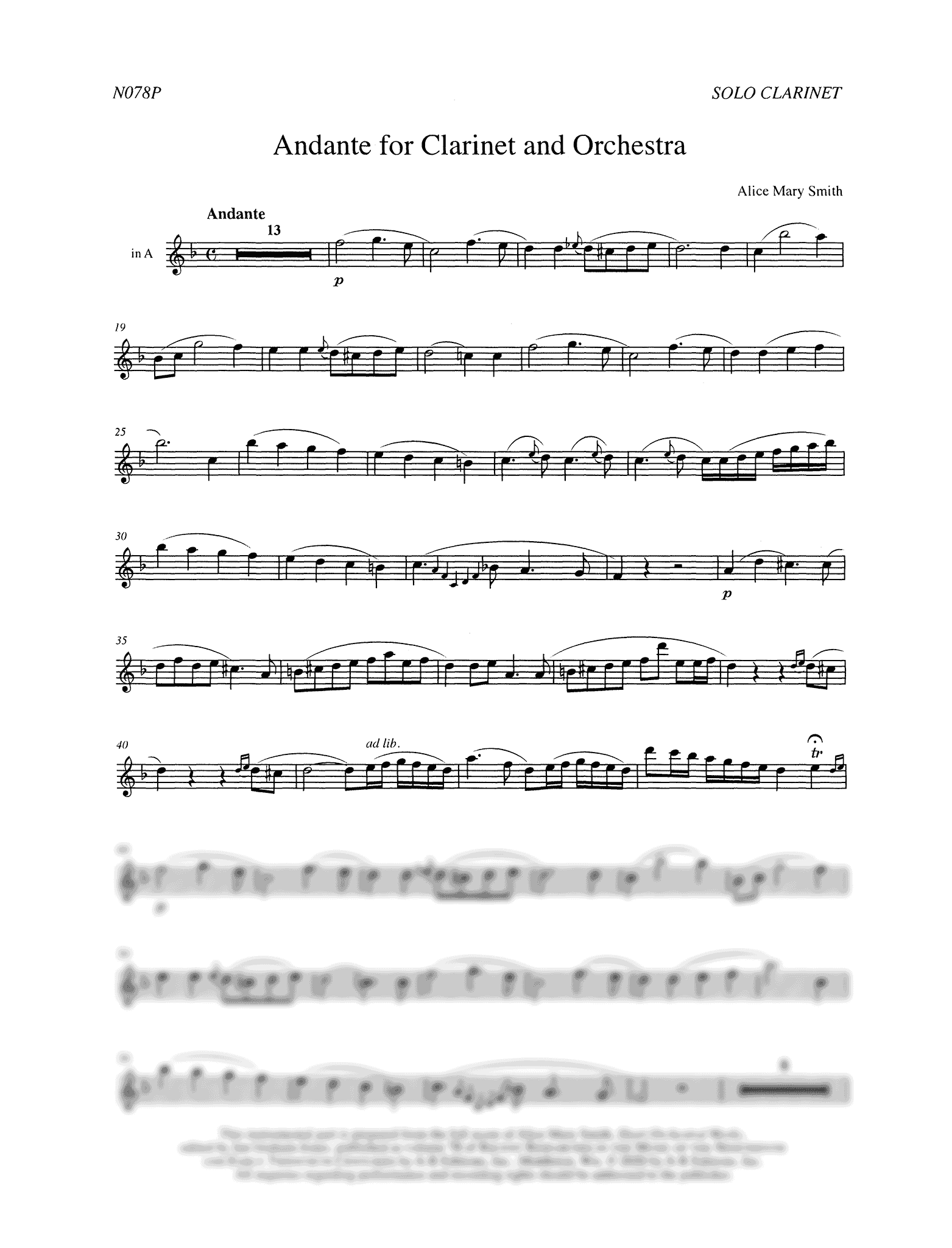 Smith Andante for Clarinet & Orchestra Clarinet part
