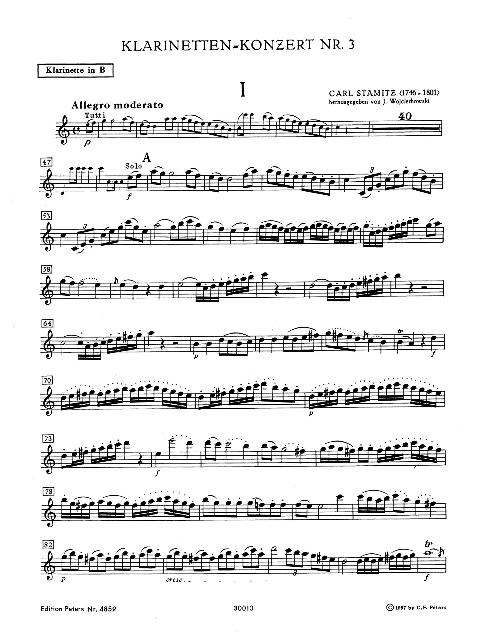 Clarinet Concerto No. 7 (Kaiser) in B-flat Major Clarinet part