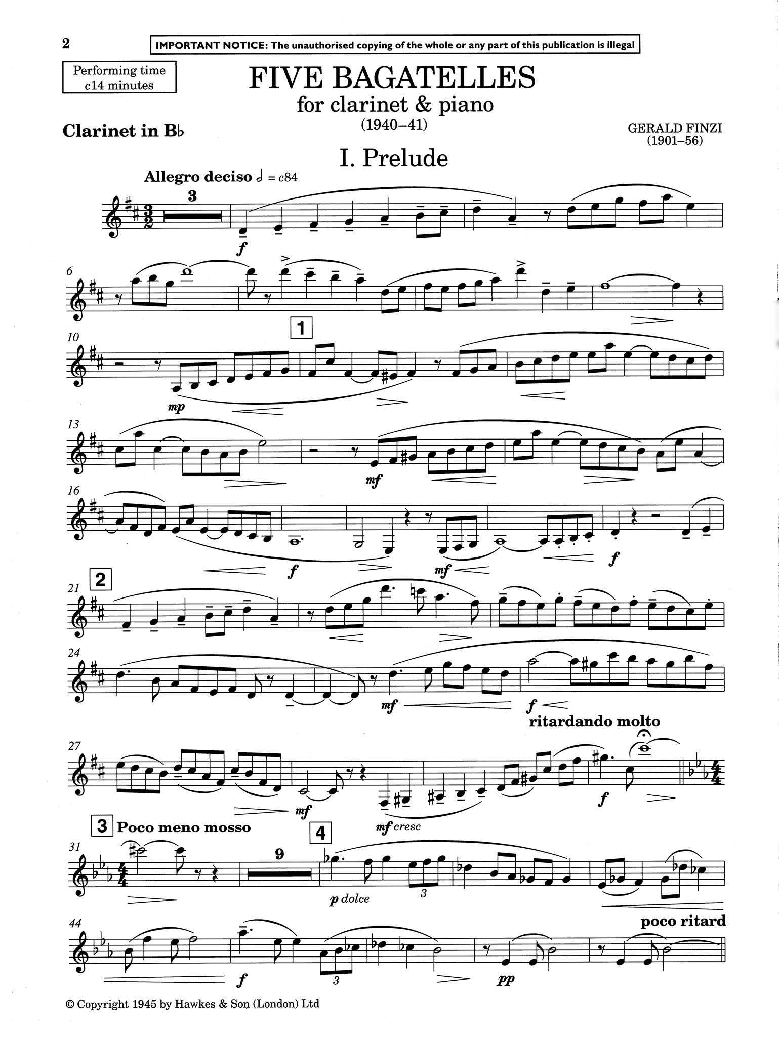 Five Bagatelles, Op. 23 Clarinet part