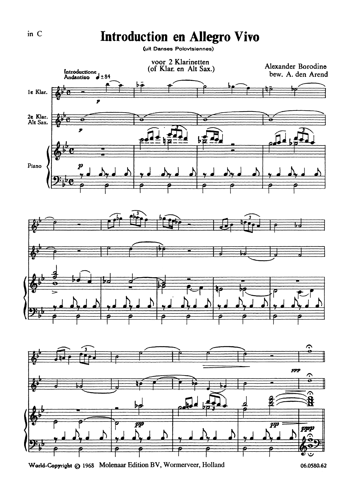 Borodin Polovtsian Dances arrangement Score