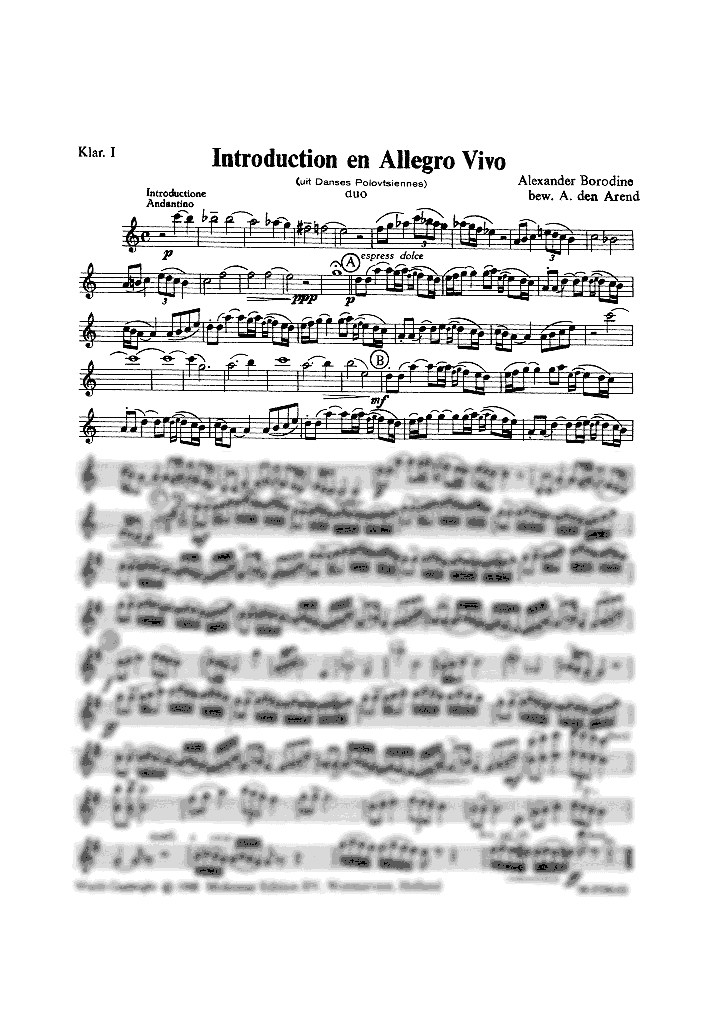 Borodin Polovtsian Dances arrangement First Clarinet part