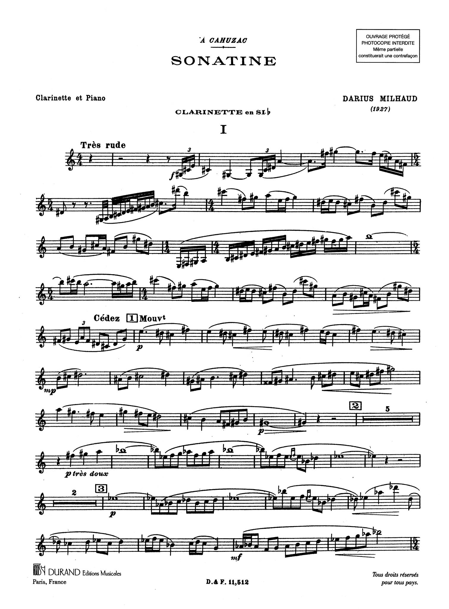 Sonatina, Op. 100 Clarinet part