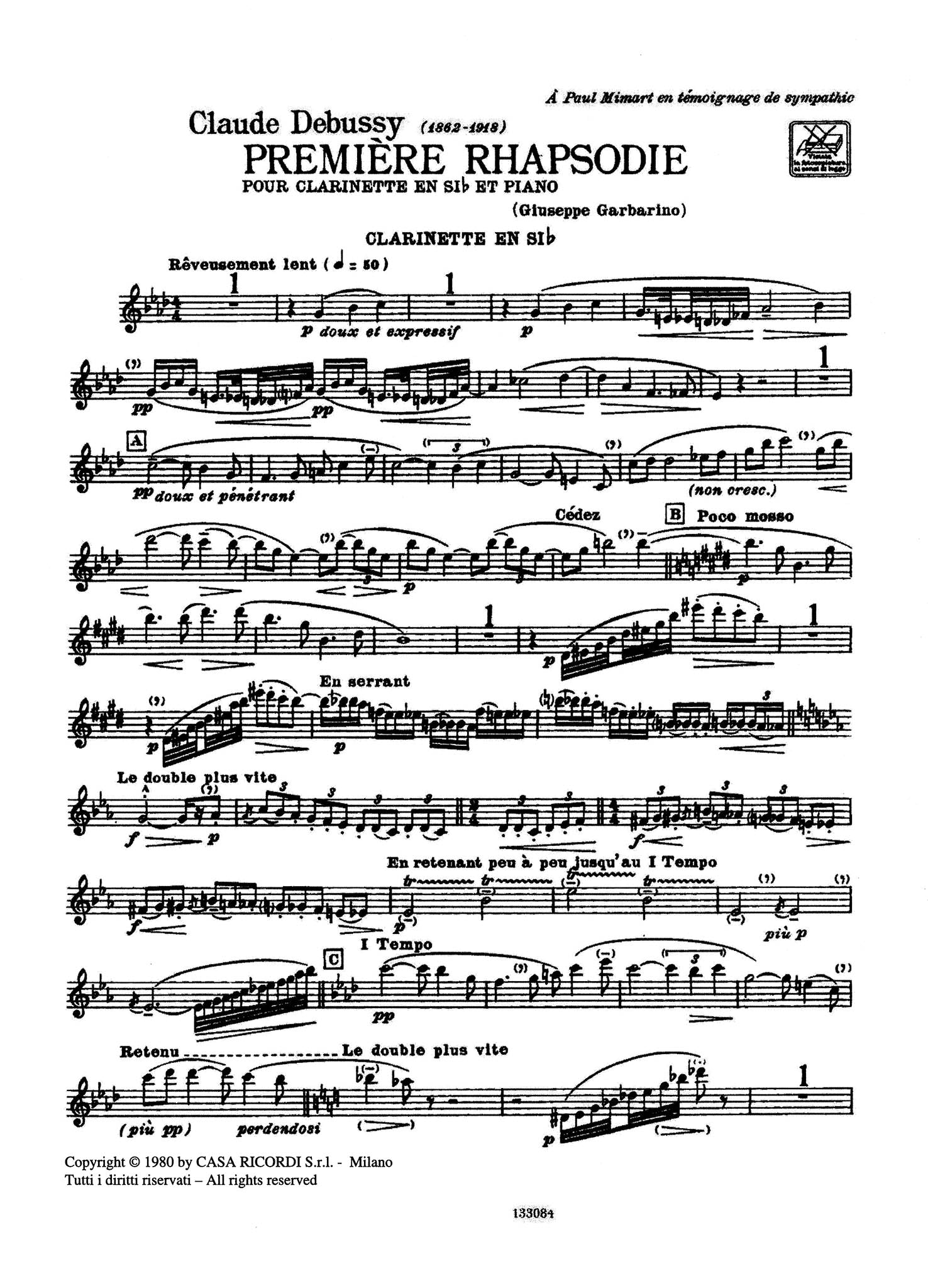 Première rhapsodie Clarinet Part