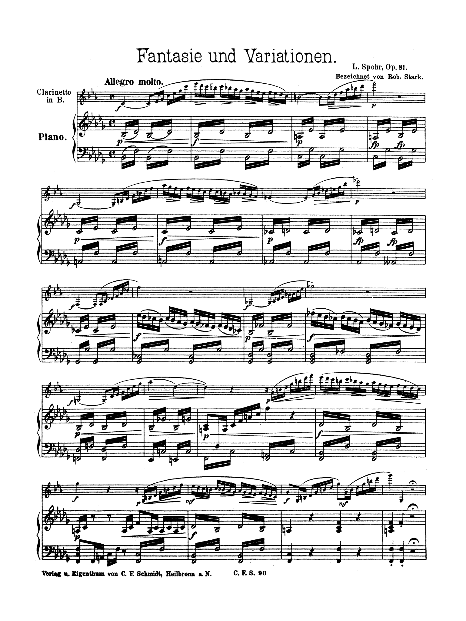 Spohr Fantasy & Variations on a Theme of Danzi, Op. 81 clarinet and piano score