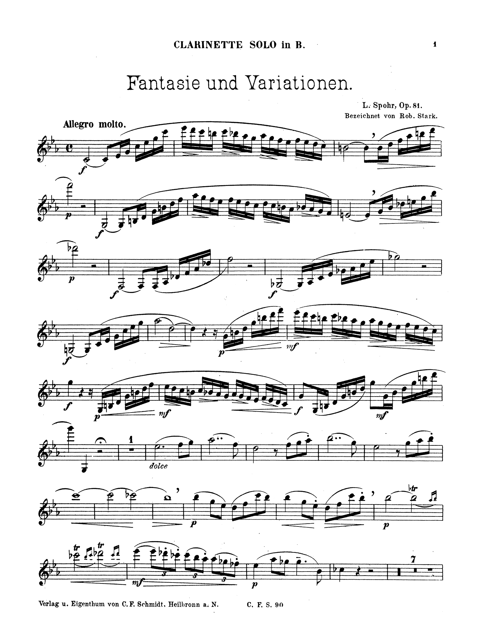 Spohr Fantasy & Variations on a Theme of Danzi, Op. 81 clarinet and piano solo part