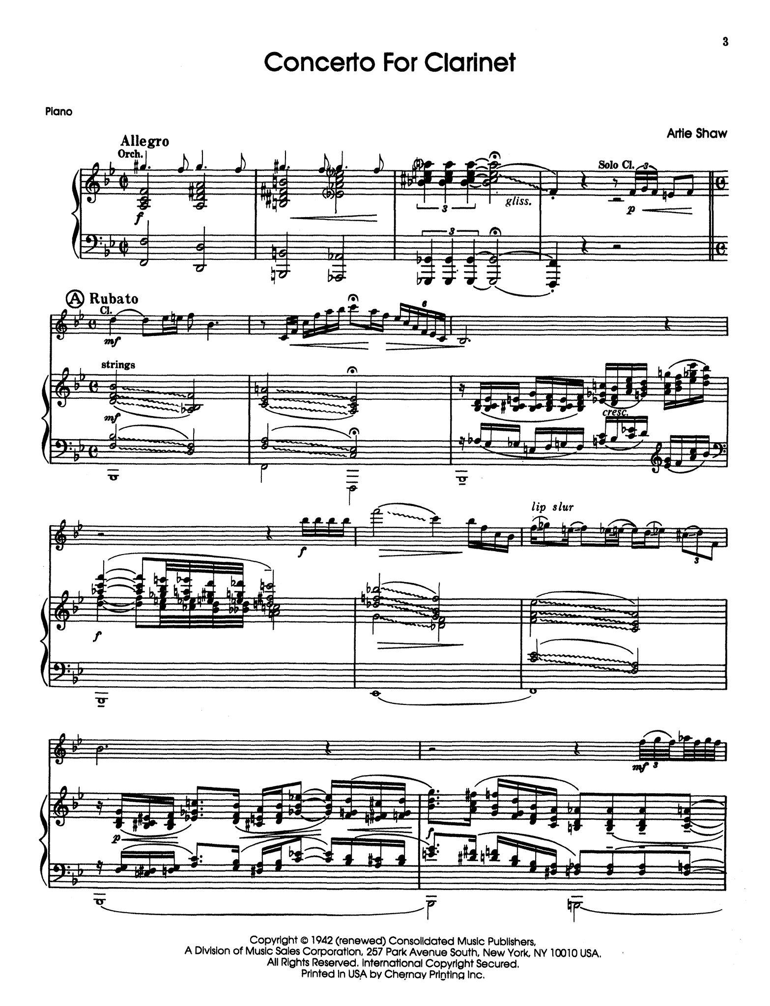 Shaw Clarinet Concerto Score