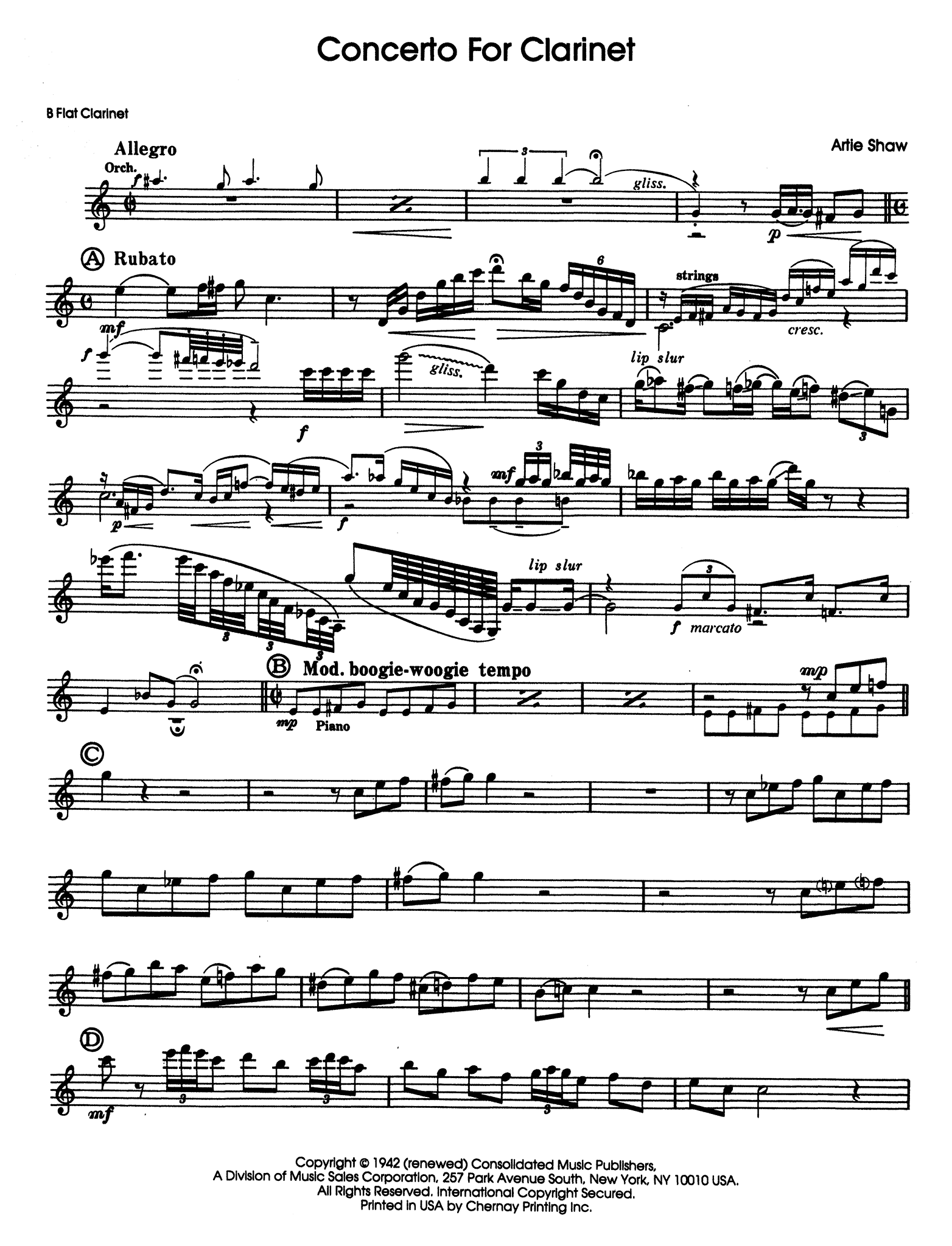 Shaw Clarinet Concerto Clarinet part