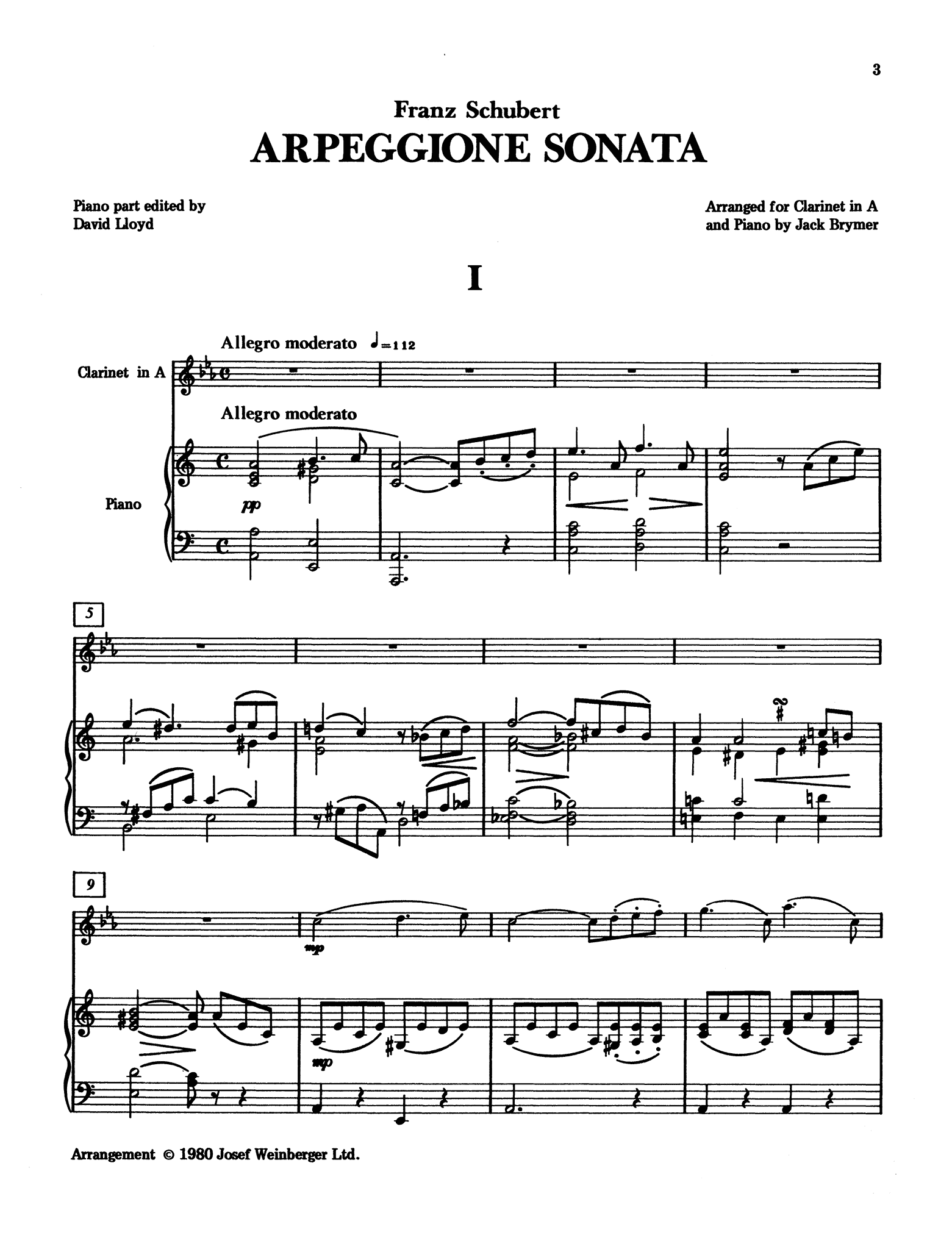 Schubert Arpeggione Sonata arranged for A Clarinet & Piano by Jack Brymer - Movement 1
