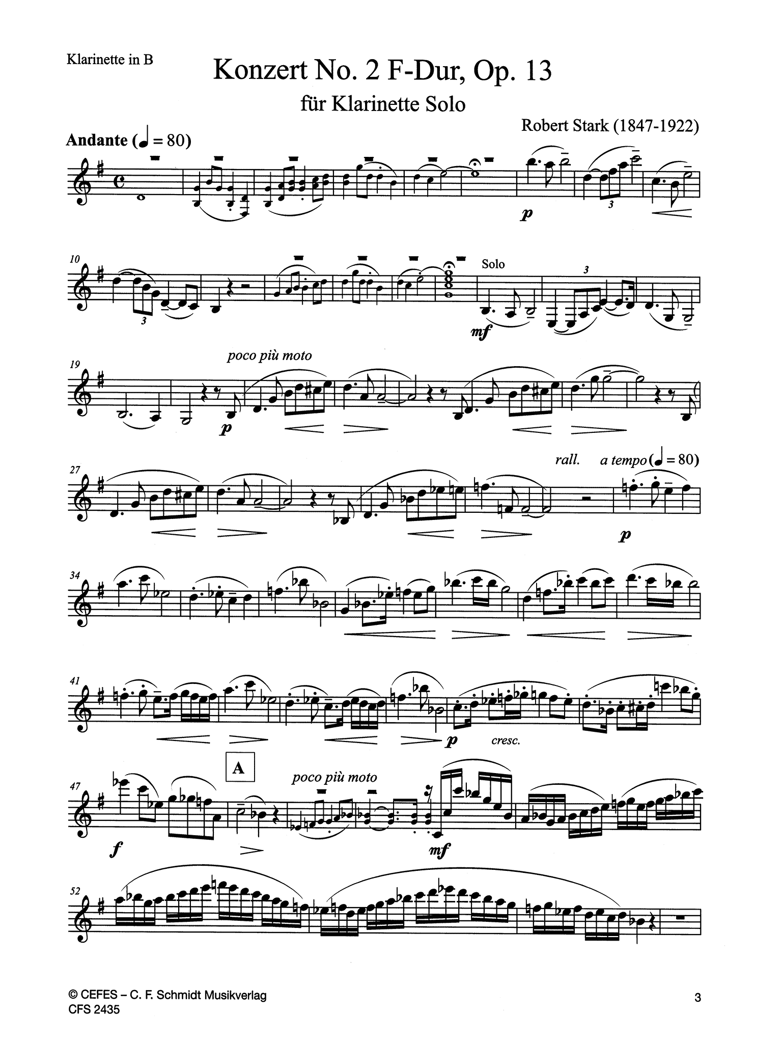 Clarinet Concerto No. 2 in F Major, Op. 13 Clarinet part