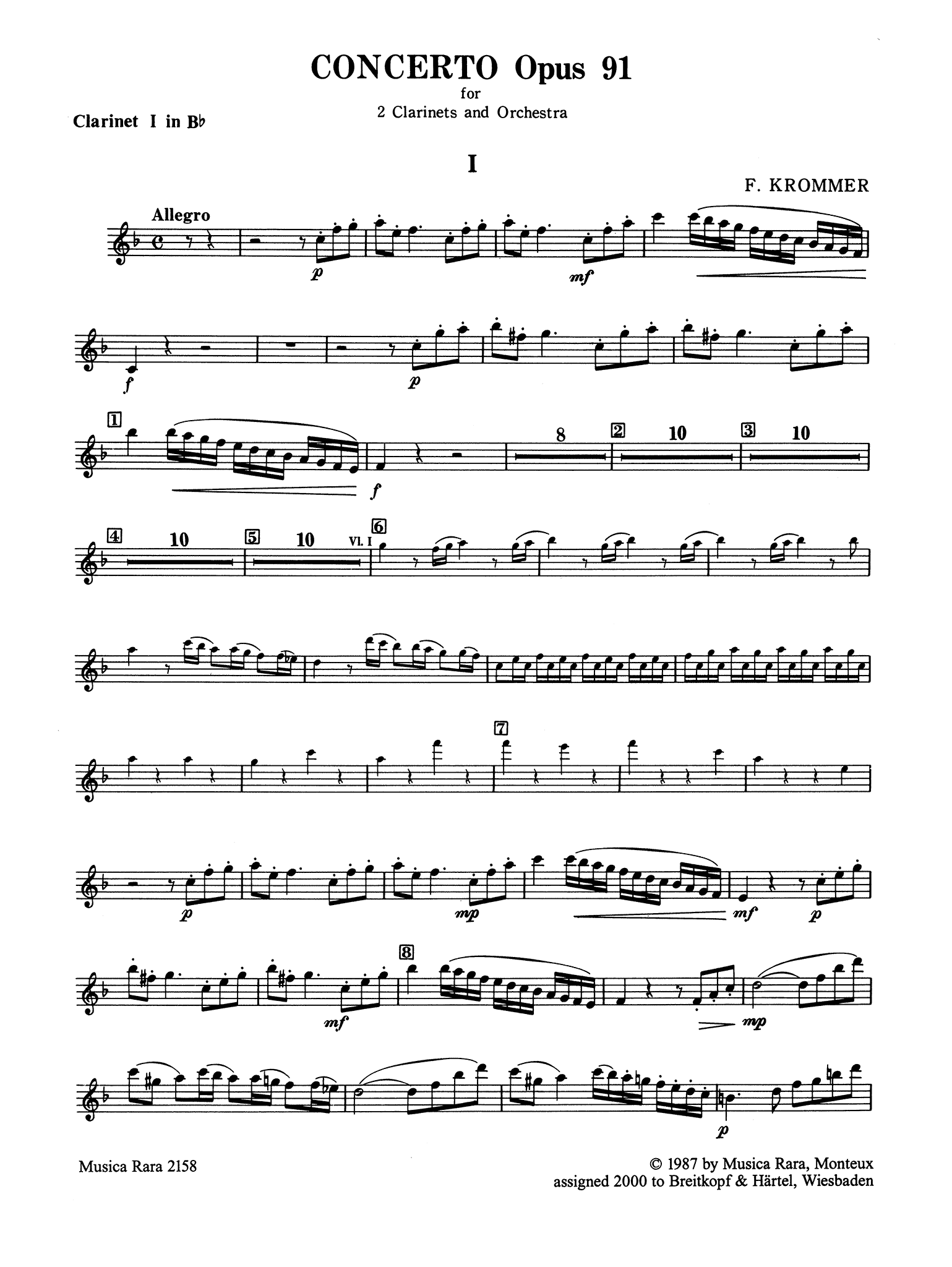 Concerto for 2 Clarinets in E-flat Major, Op. 91 First Clarinet part