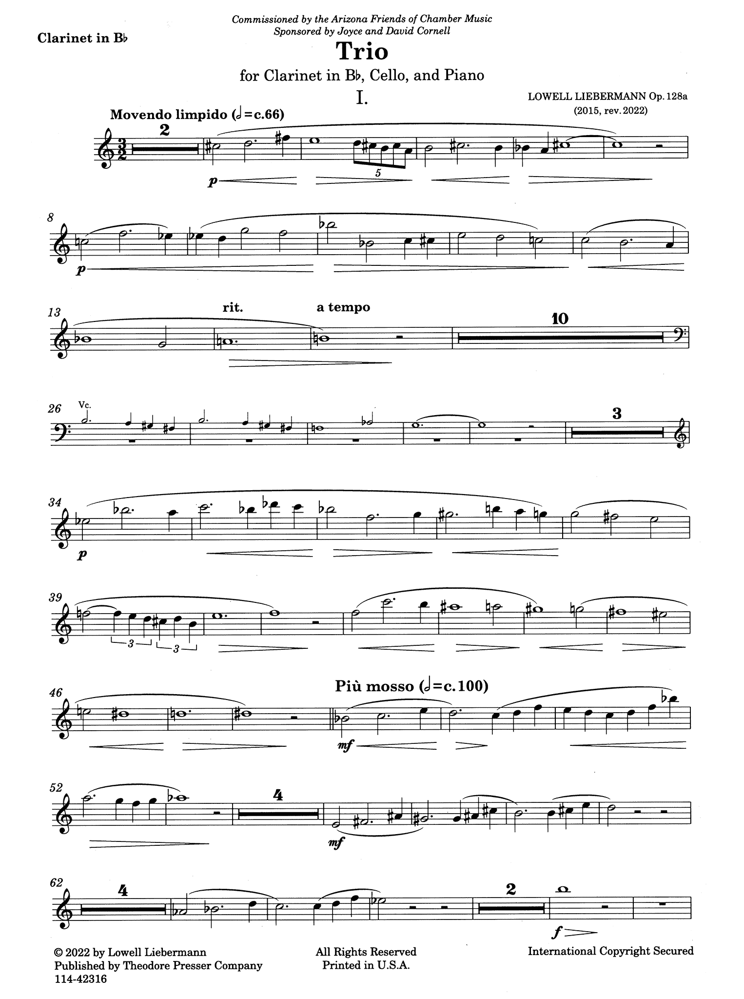 Liebermann Trio, Op. 128a clarinet part