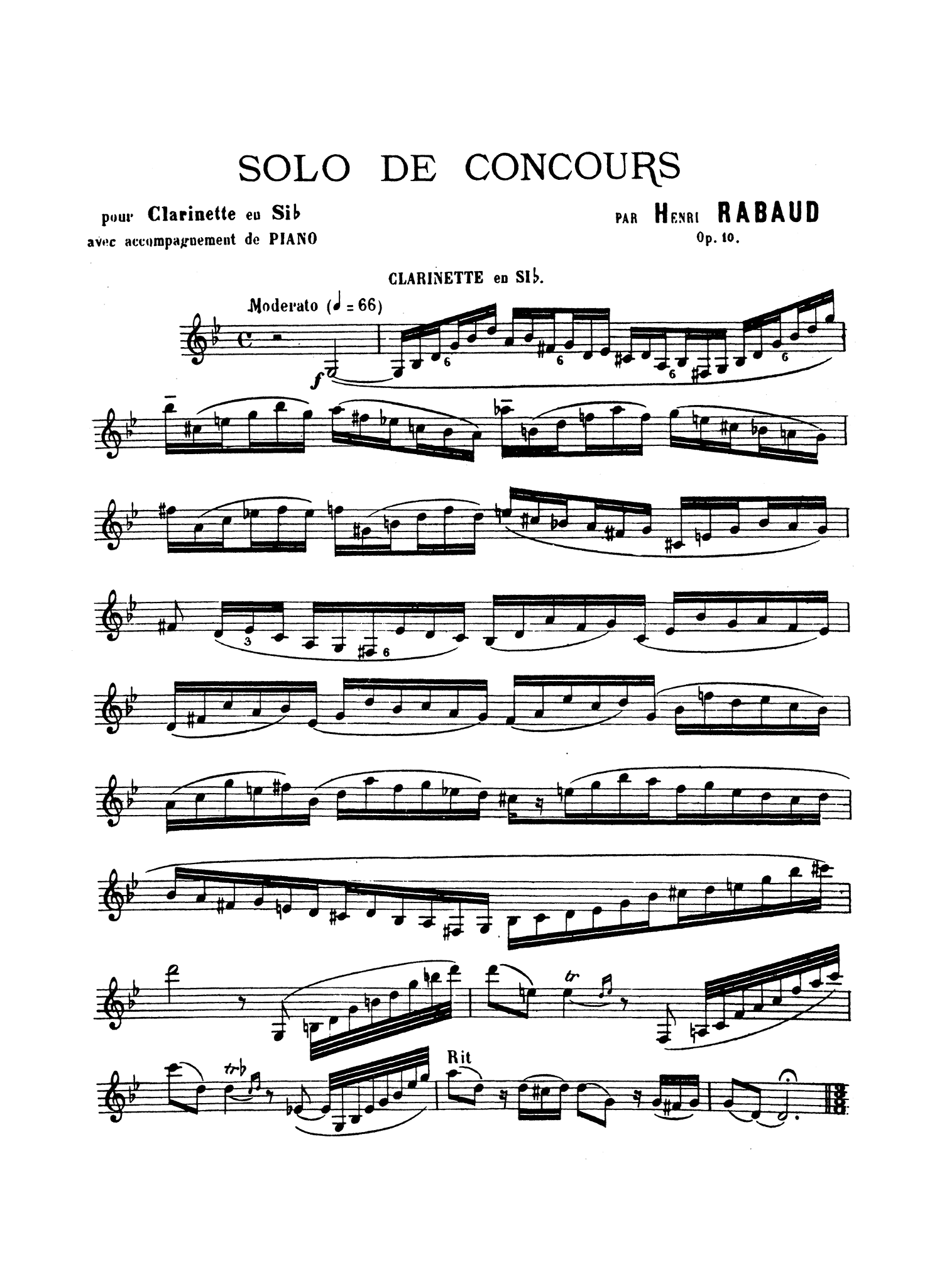 Rabaud Solo de concours, Op. 10 Clarinet part