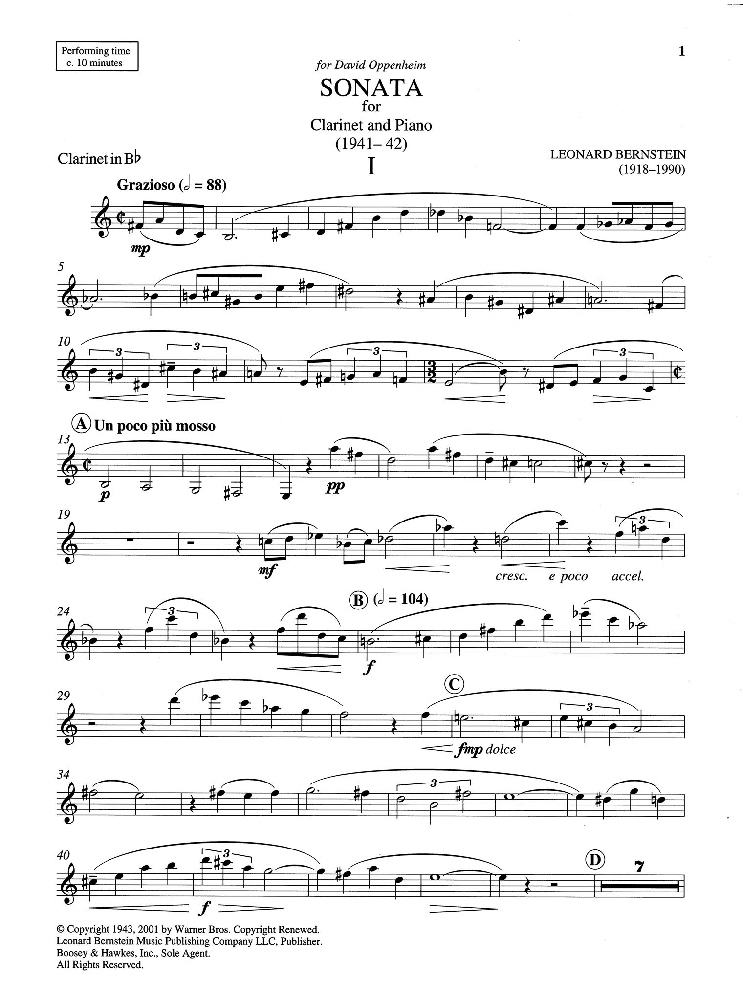 Sonata for Clarinet & Piano Clarinet part