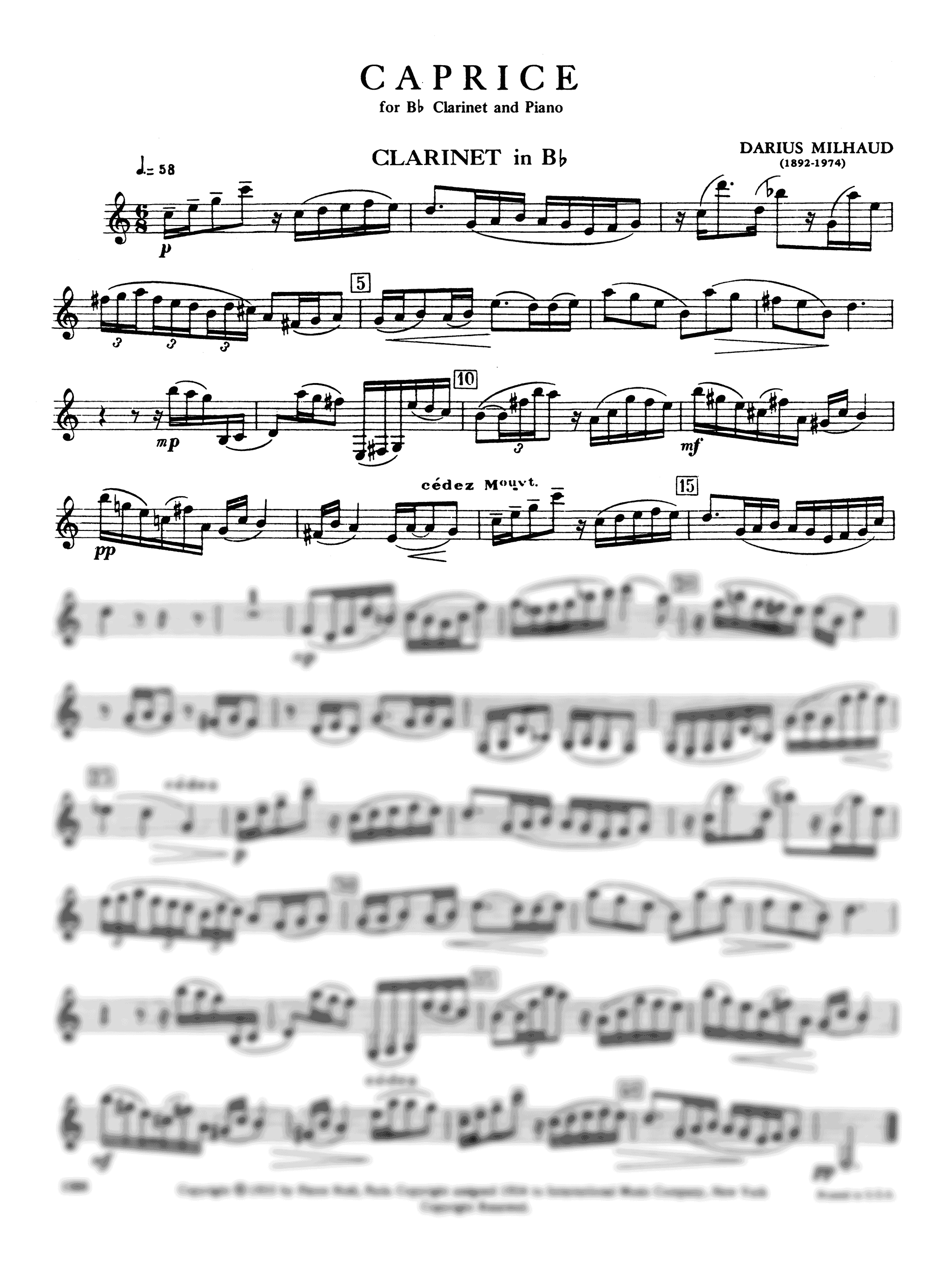 Milhaud Caprice, Op. 335 Clarinet part
