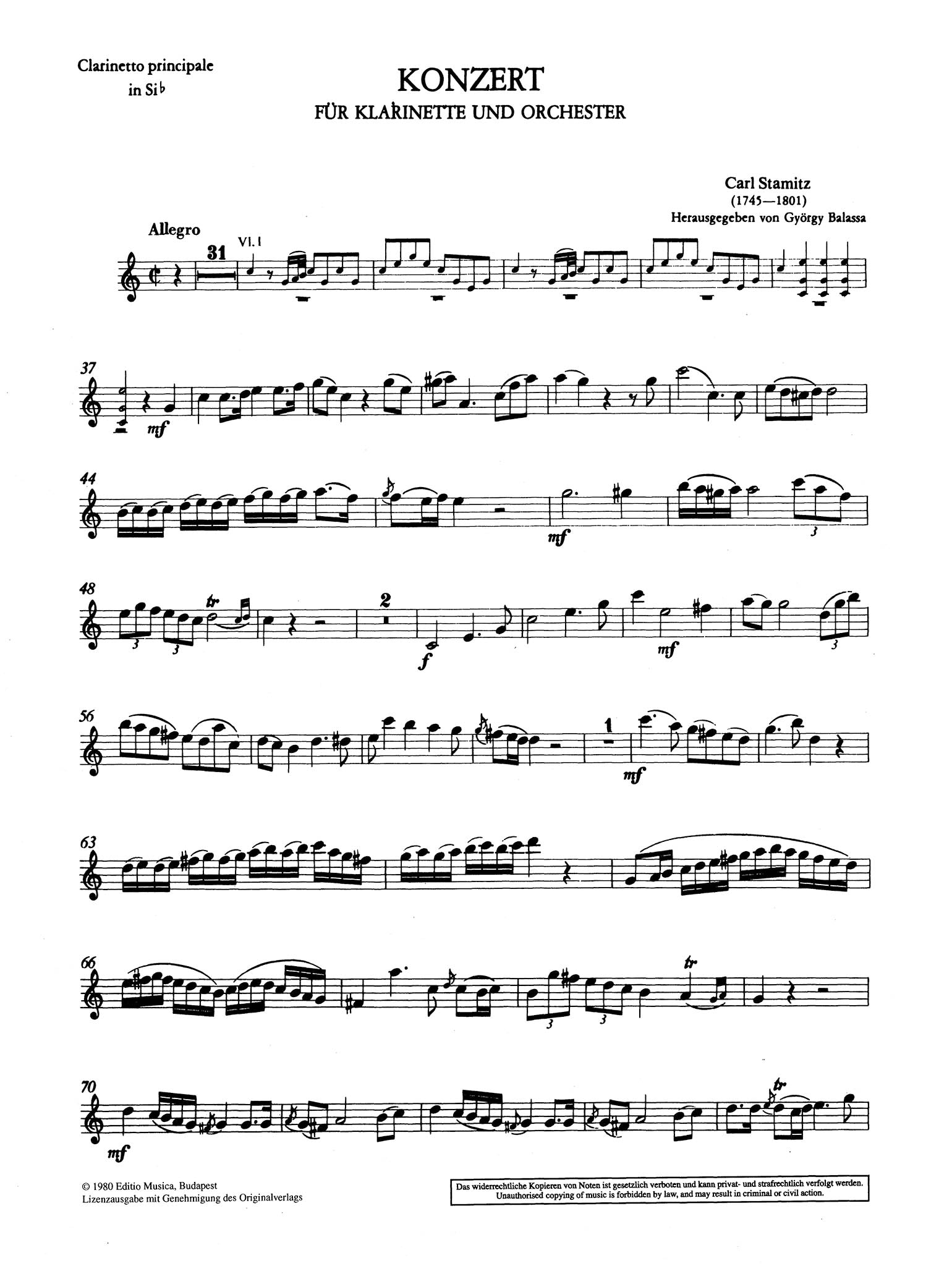 Clarinet Concerto No. 9 (Kaiser) in B-flat Major Clarinet part