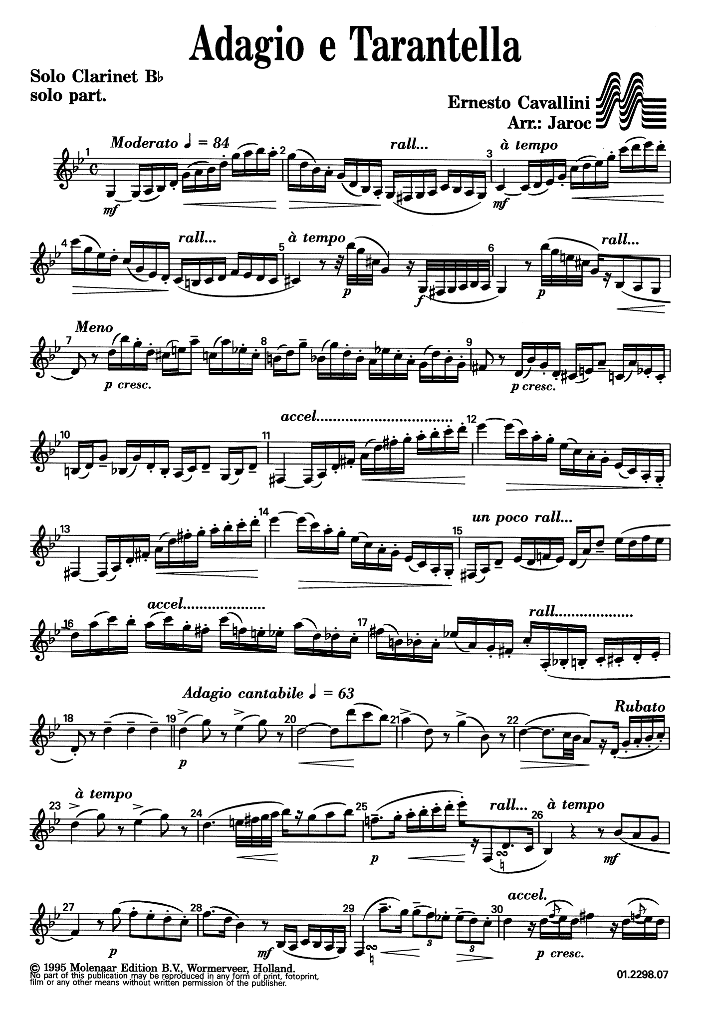 Adagio e Tarantella wind ensemble Clarinet part