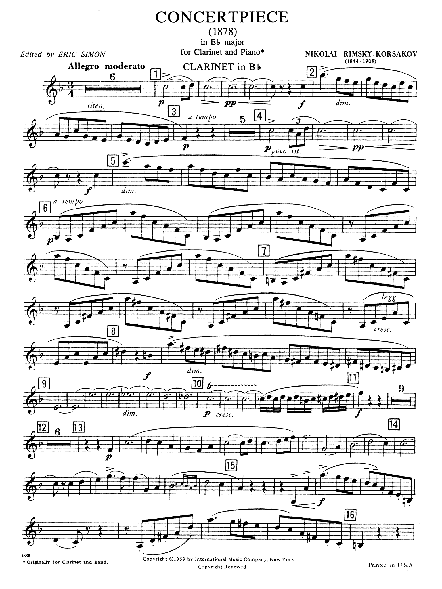 Rimsky-Korsakov Clarinet Concerto in E-flat Major Clarinet part