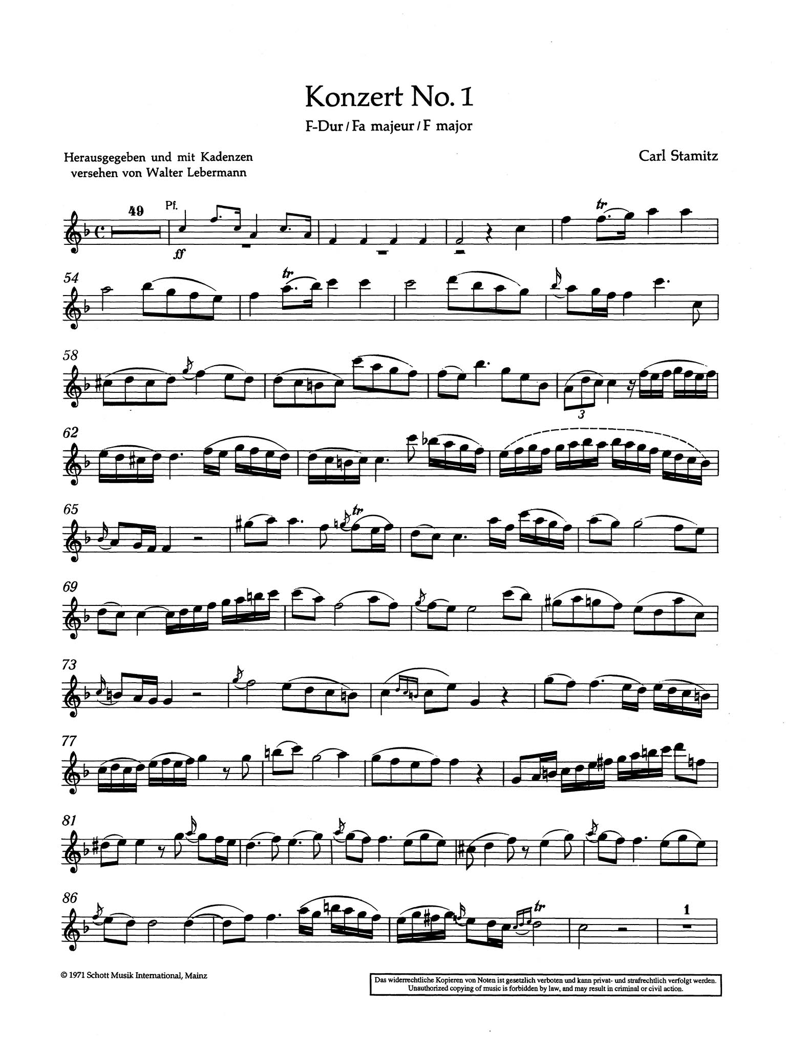 Clarinet Concerto No. 1 (Kaiser) in F Major C Clarinet part
