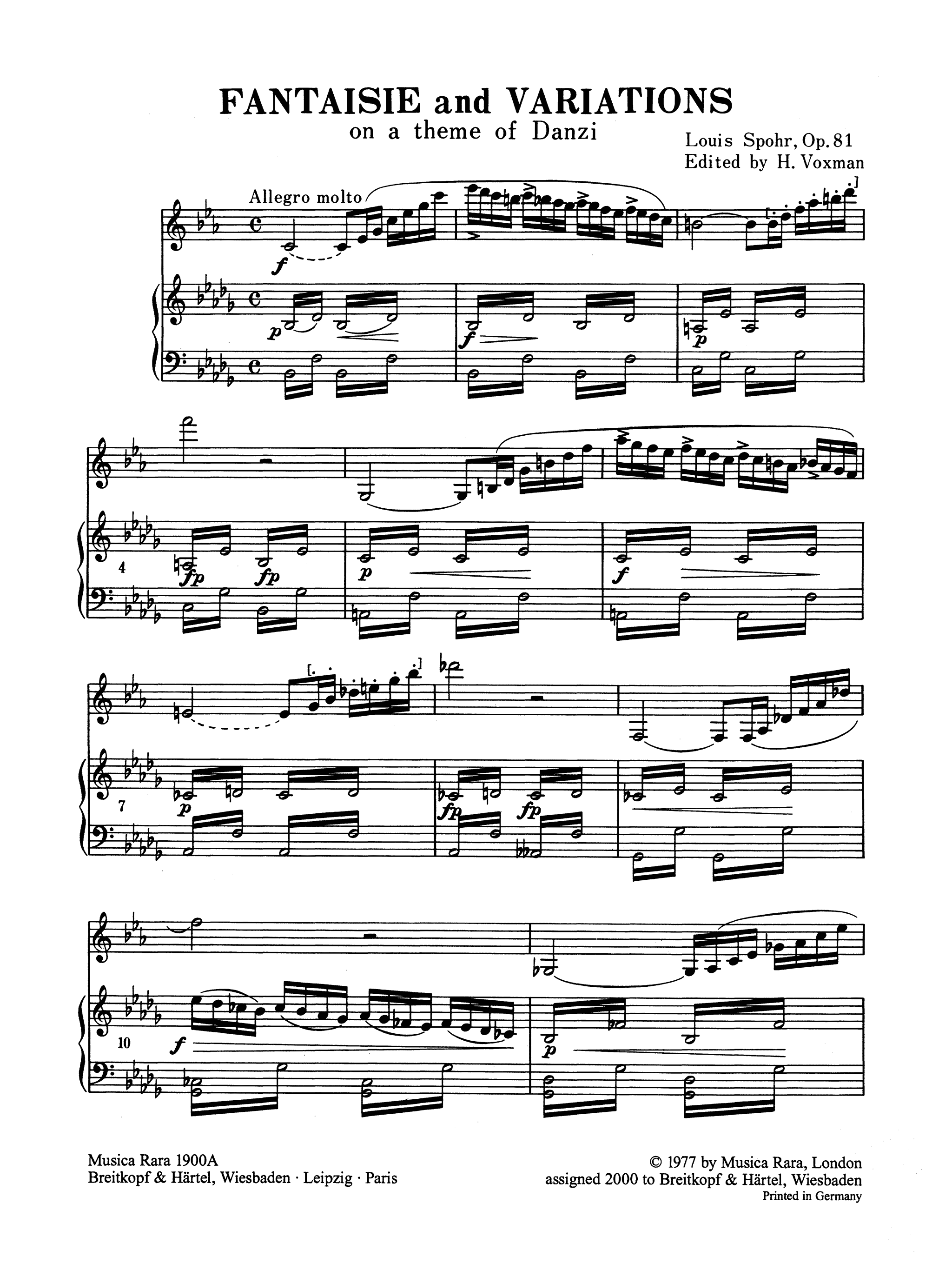 Spohr Fantaisie & Variations on Danzi Theme, Op. 81 Score