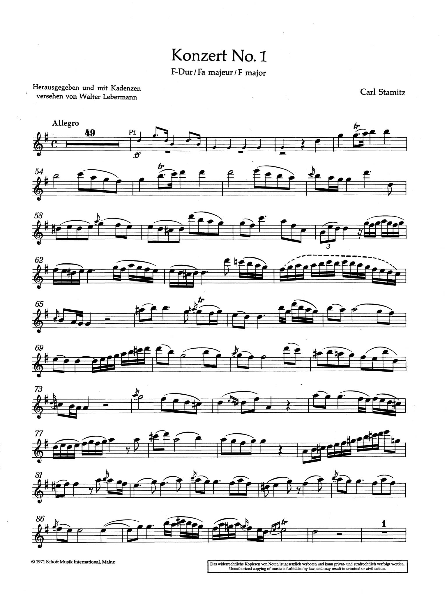 Clarinet Concerto No. 1 (Kaiser) in F Major B-flat Clarinet part