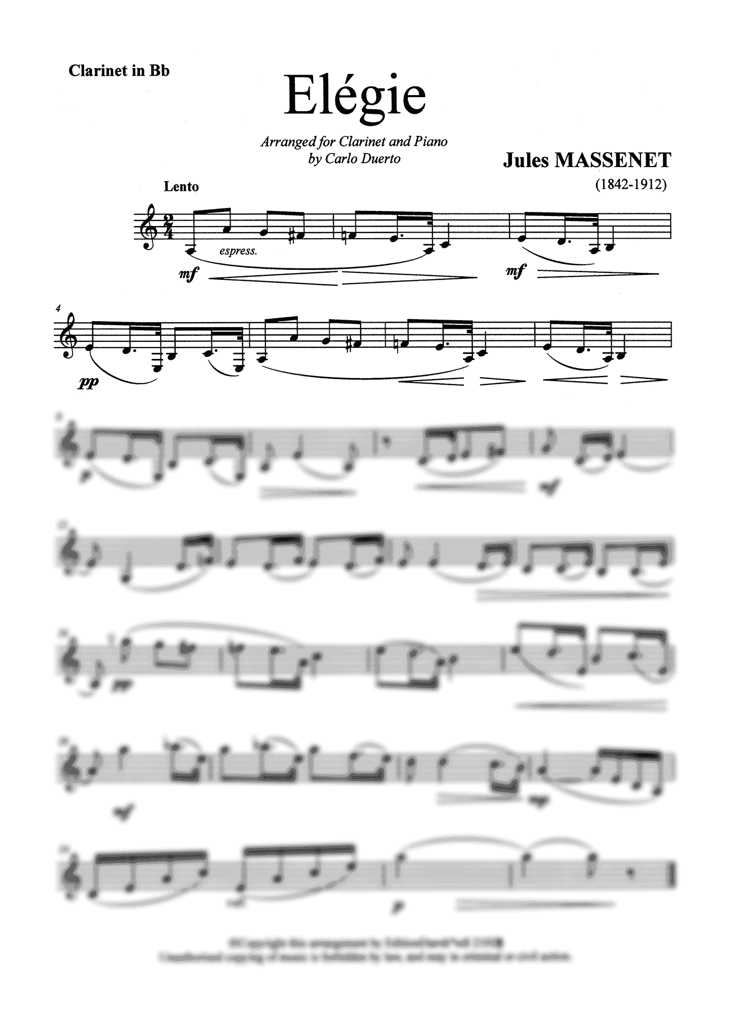 Massenet Élégie clarinet part
