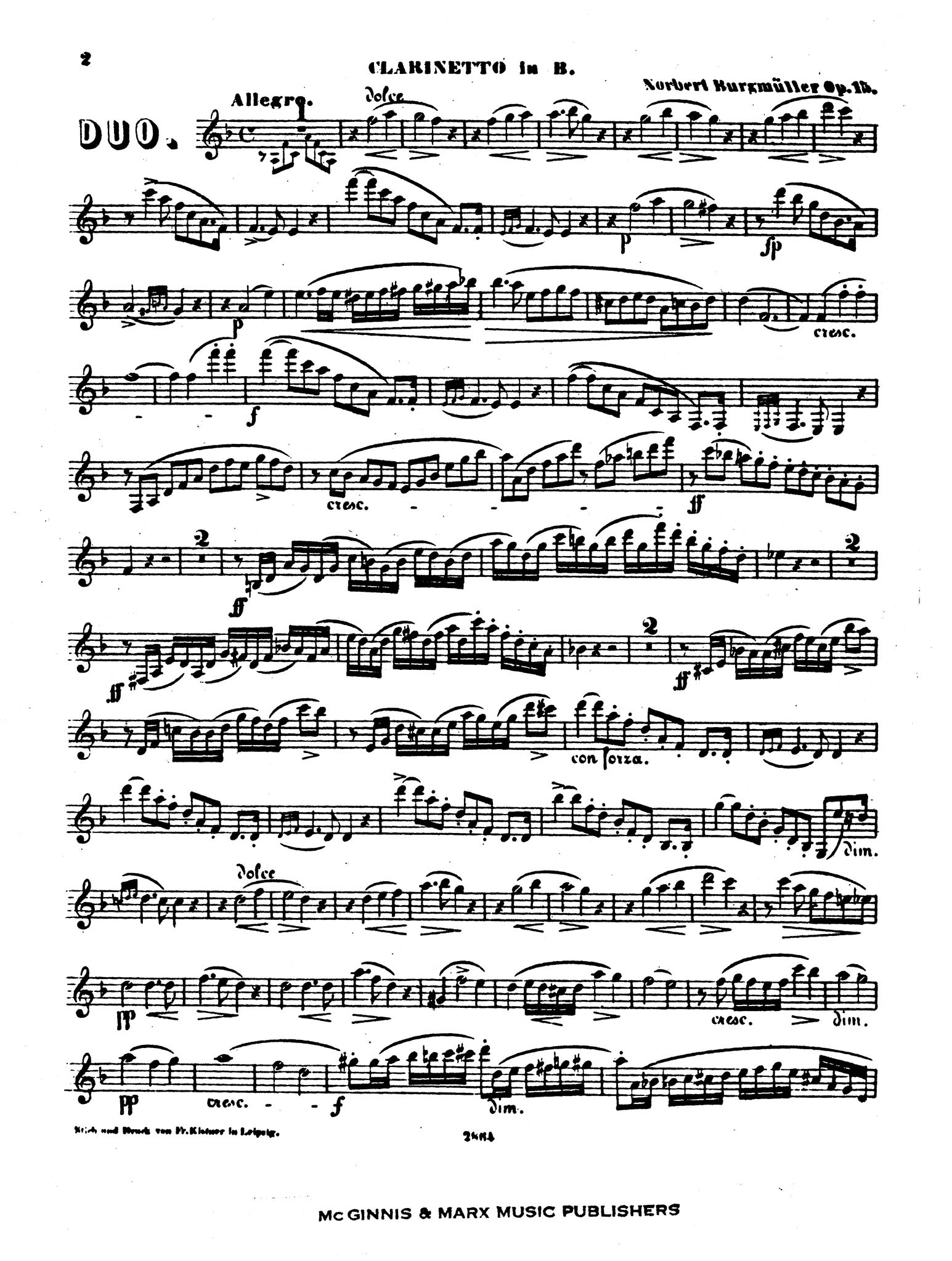 Duo in E-flat Major, Op. 15 Clarinet part