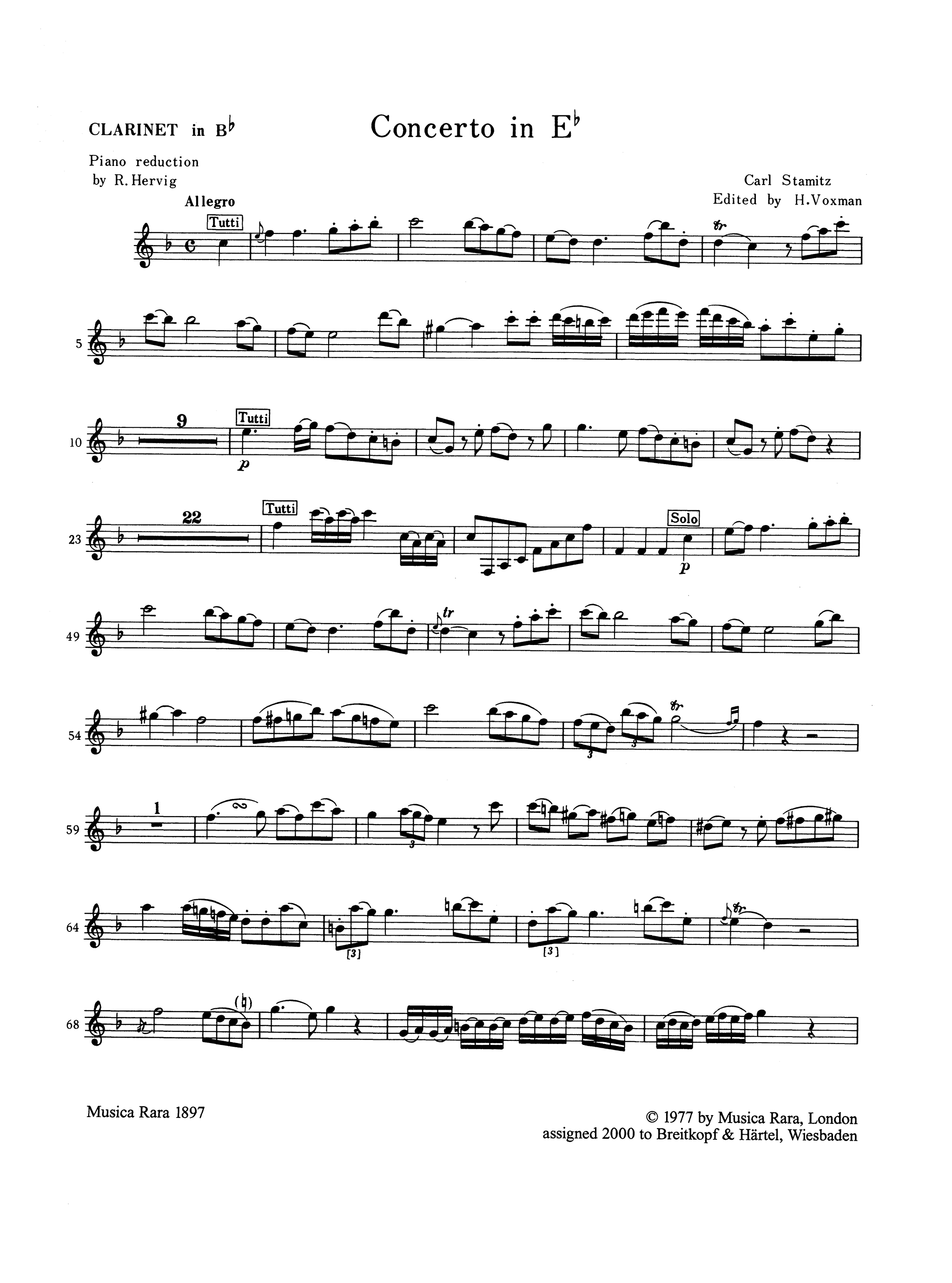 Carl Stamitz Basset Horn Concerto In C Major B-Flat Clarinet part