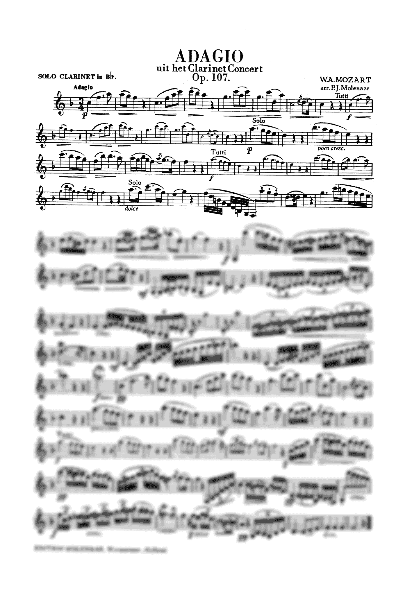 Adagio, from Clarinet Concerto Clarinet part