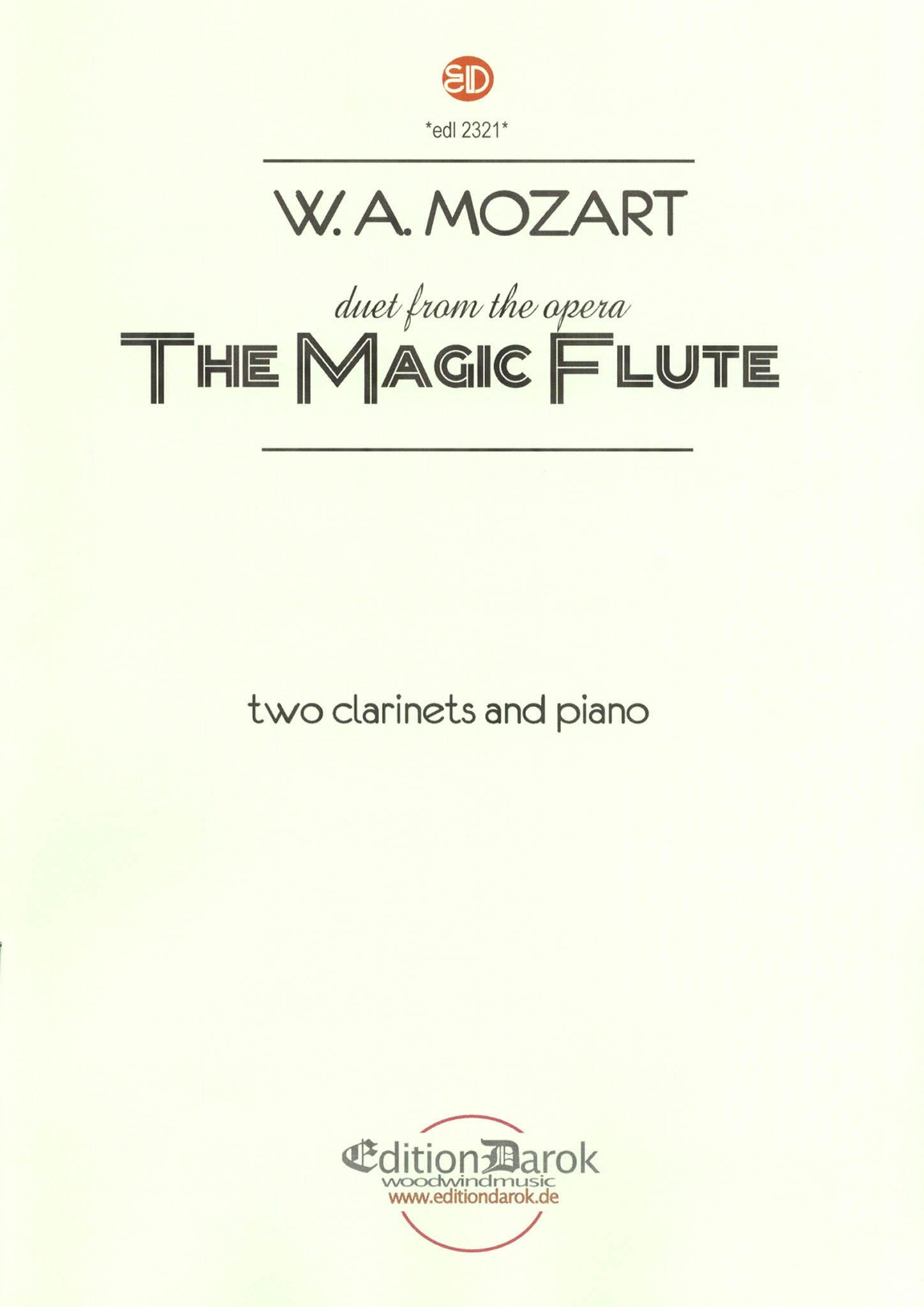 Mozart Bei Mannern Duet from Magic Flute 2 clarinets and piano cover