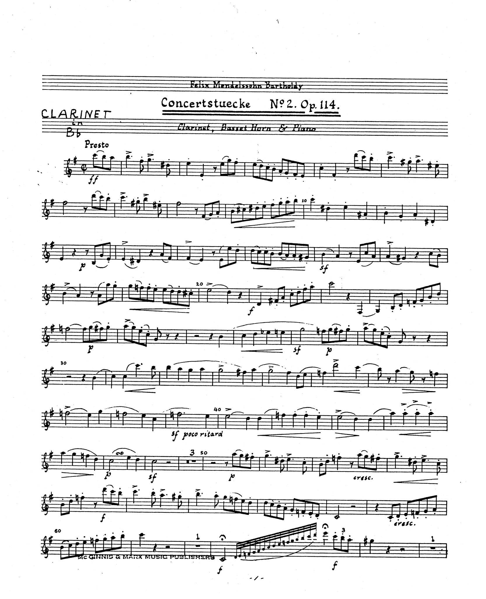 Konzertstück No. 2 in D Minor, Op. 114 B-flat Clarinet part