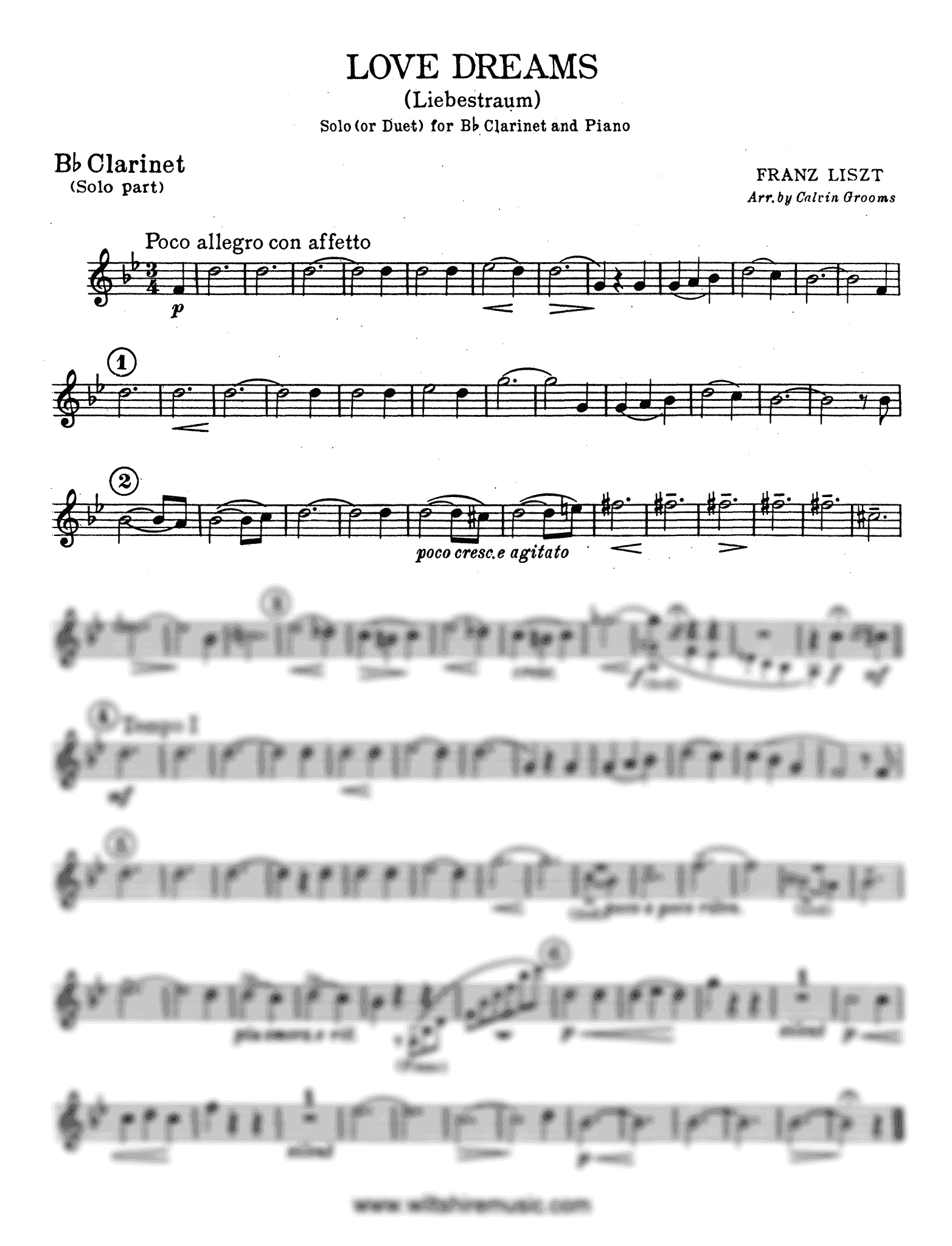 Liszt Liebesträume No. 3 Love dreams clarinet duet with piano first part