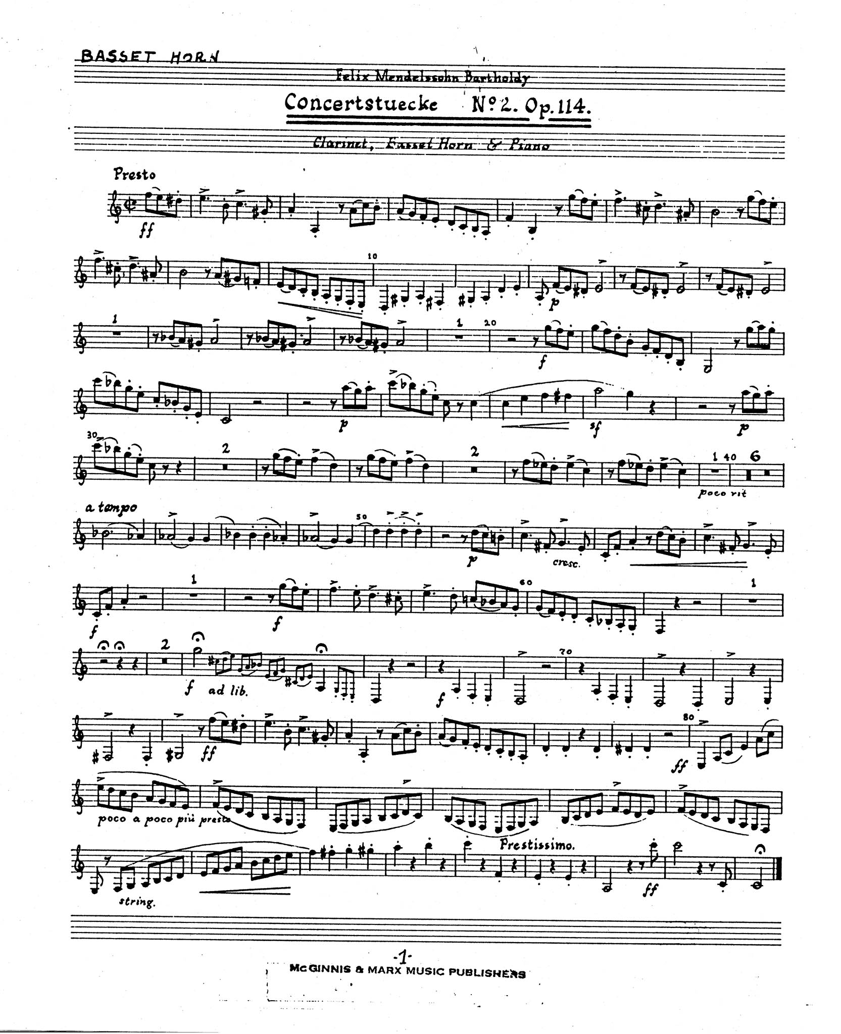 Konzertstück No. 2 in D Minor, Op. 114 Basset horn part