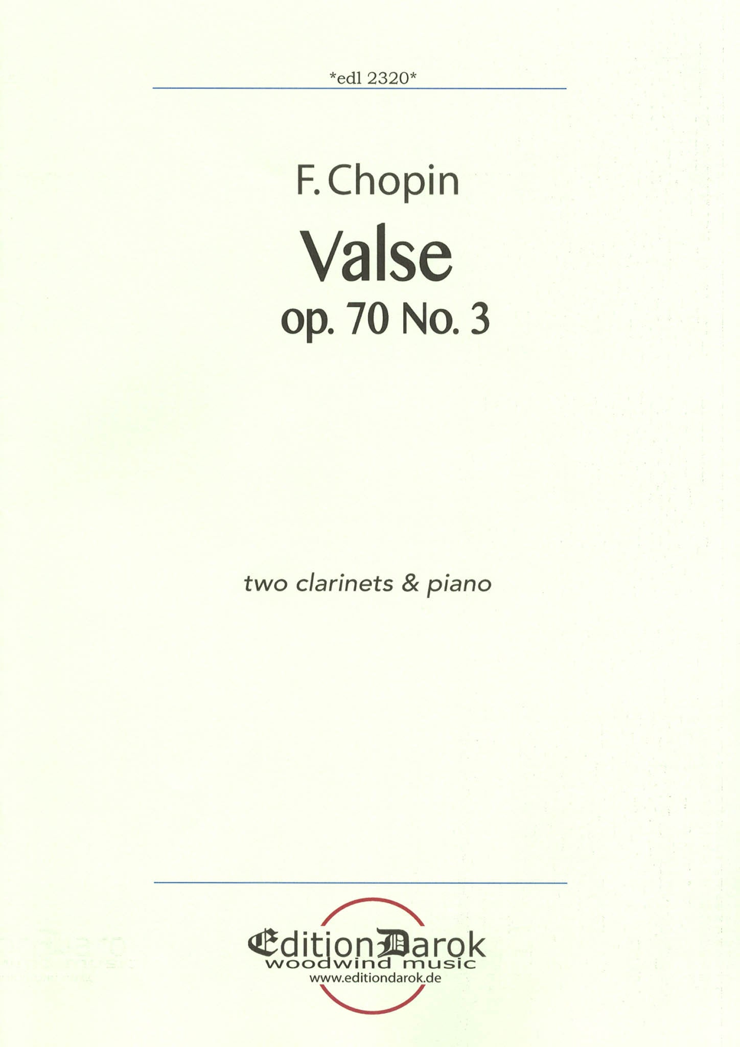 Chopin Waltz, Op. 70 No. 3 for 2 clarinets & piano Cover