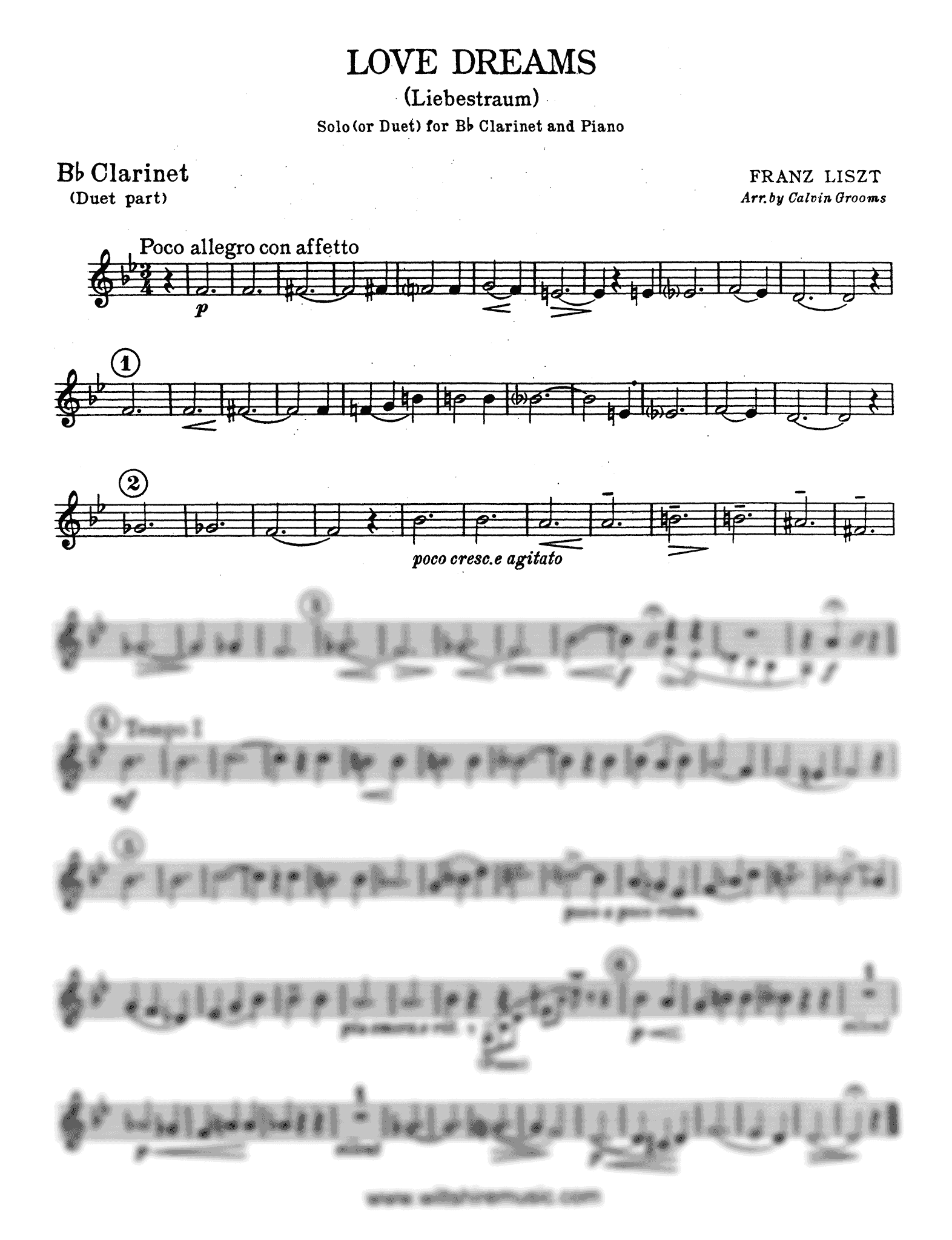 Liszt Liebesträume No. 3 Love dreams clarinet duet with piano second part