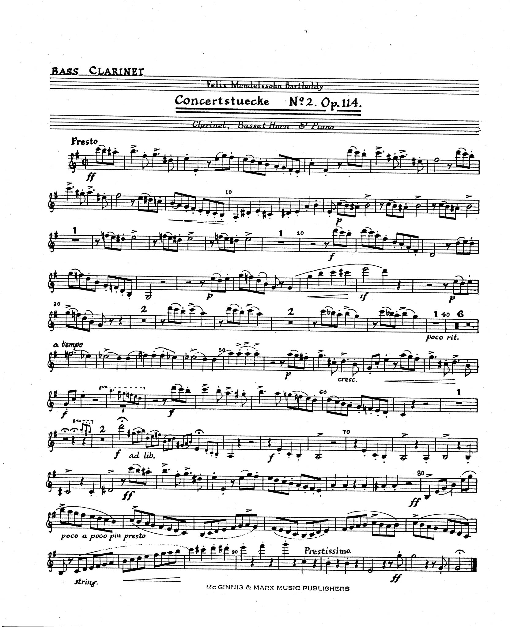Konzertstück No. 2 in D Minor, Op. 114 Bass Clarinet part