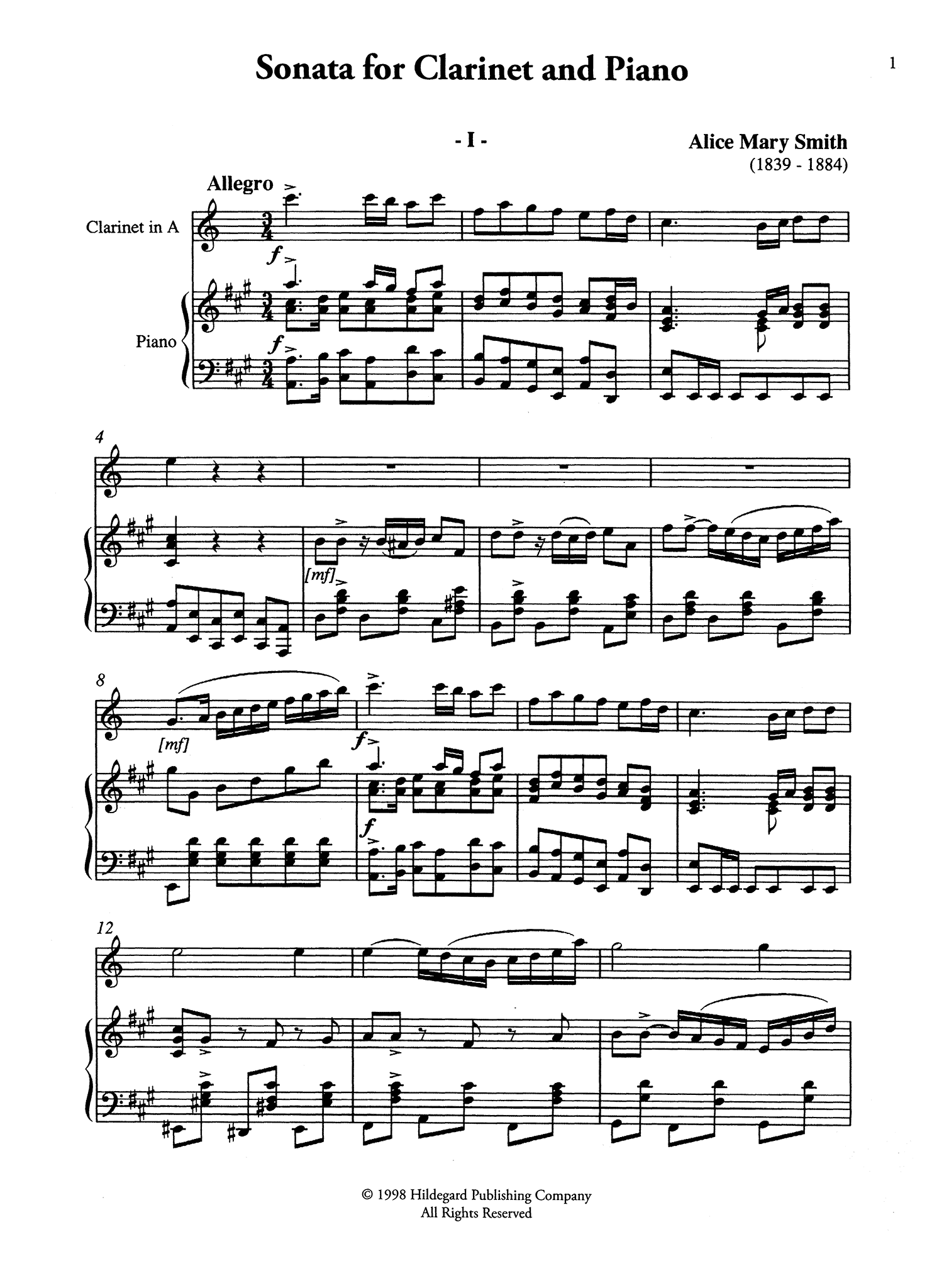 Smith Sonata for Clarinet & Piano - Movement 1