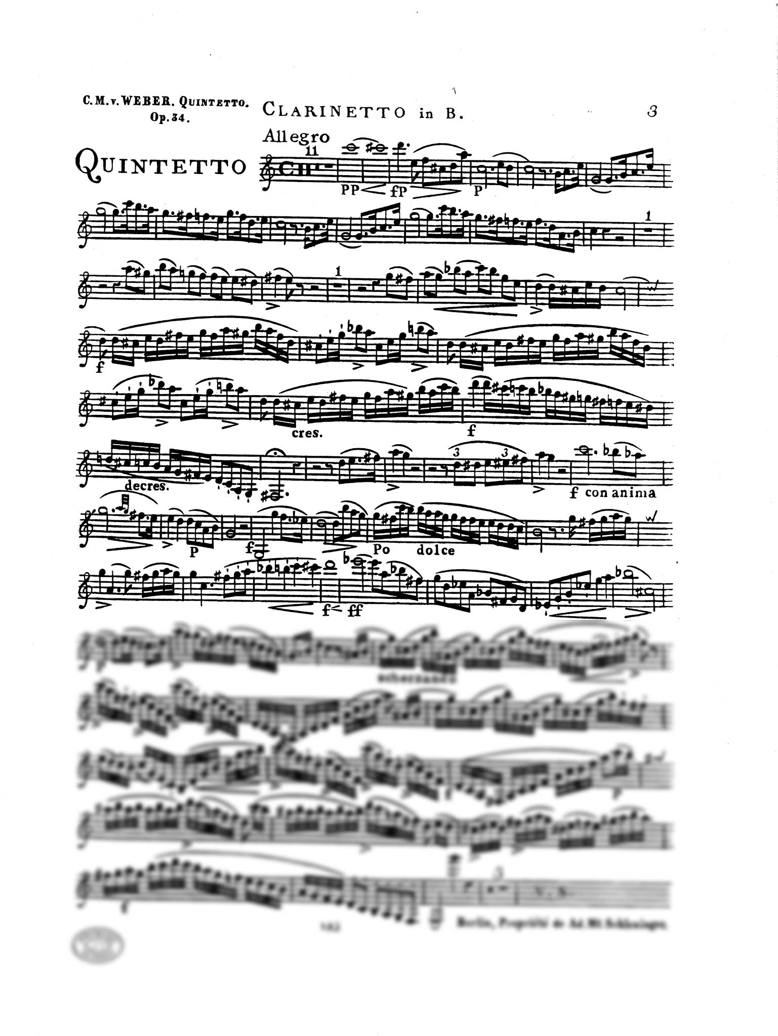 Clarinet Quintet, Op. 34, J. 182 - Movement 1