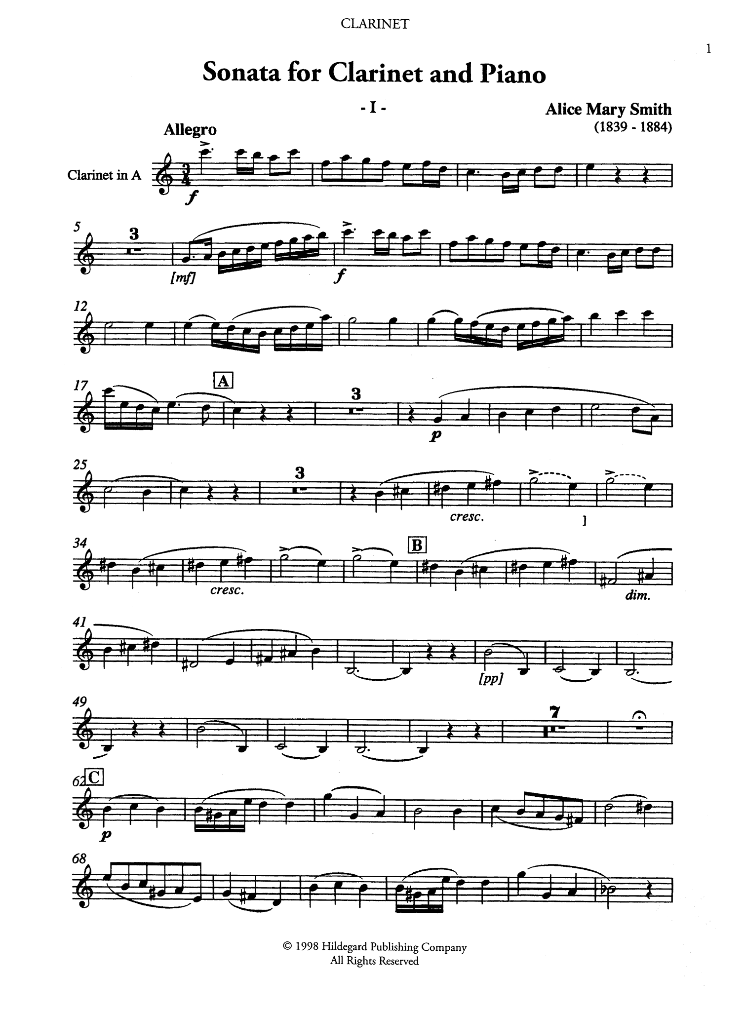 Smith Sonata for Clarinet & Piano Clarinet part