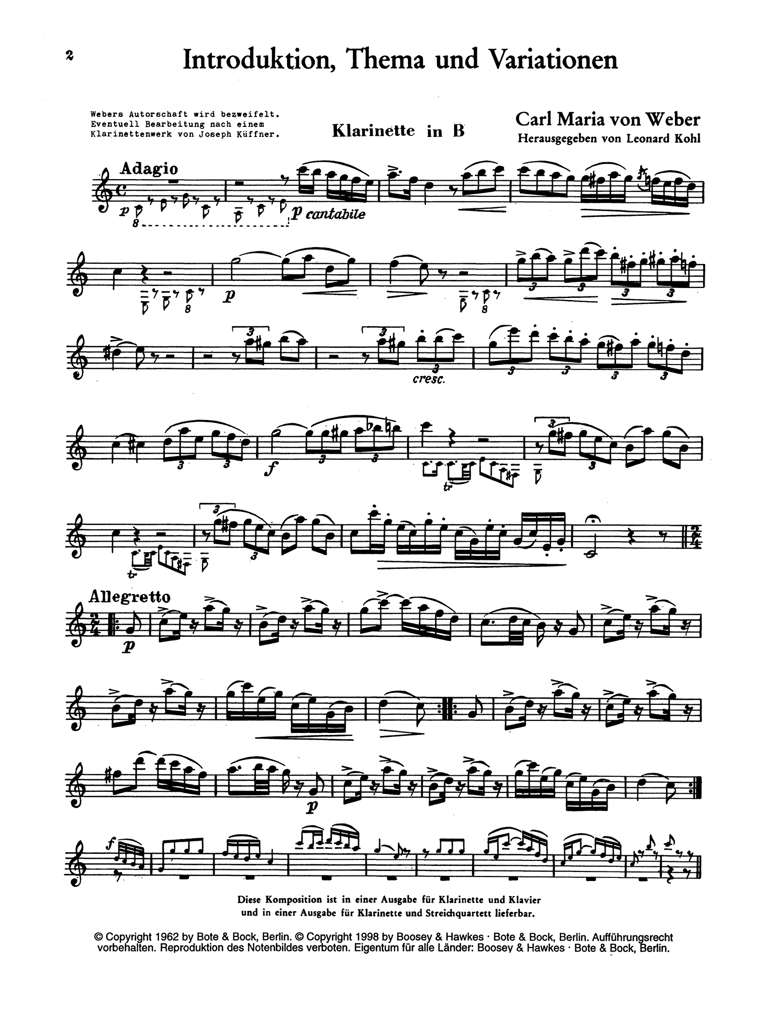 Küffner Introduction, Theme & Variations, Op. 32 Clarinet part