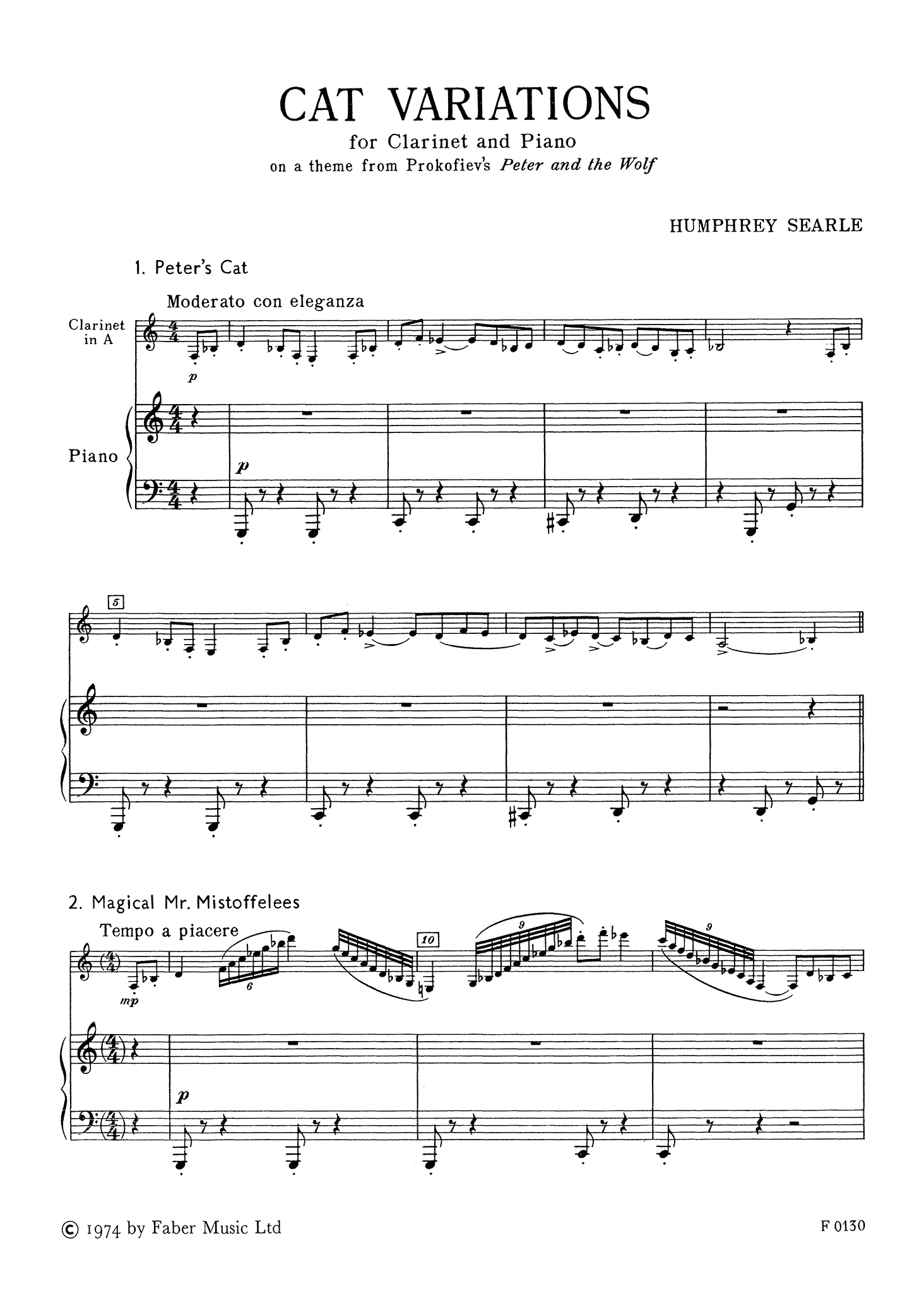 Searle Cat Variations A clarinet & piano score