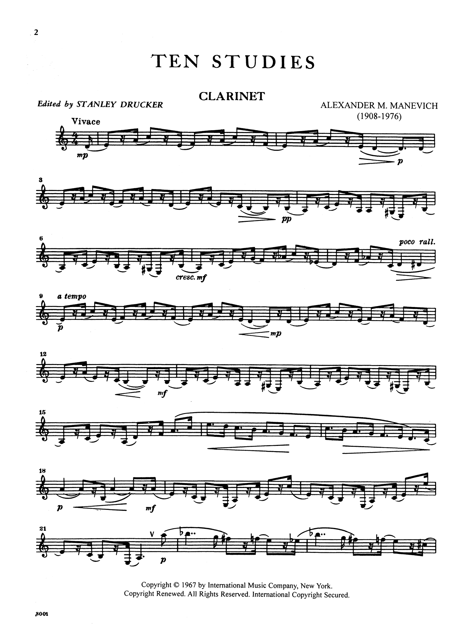 Manevich, Alexander: 10 Studies for clarinet no. 1
