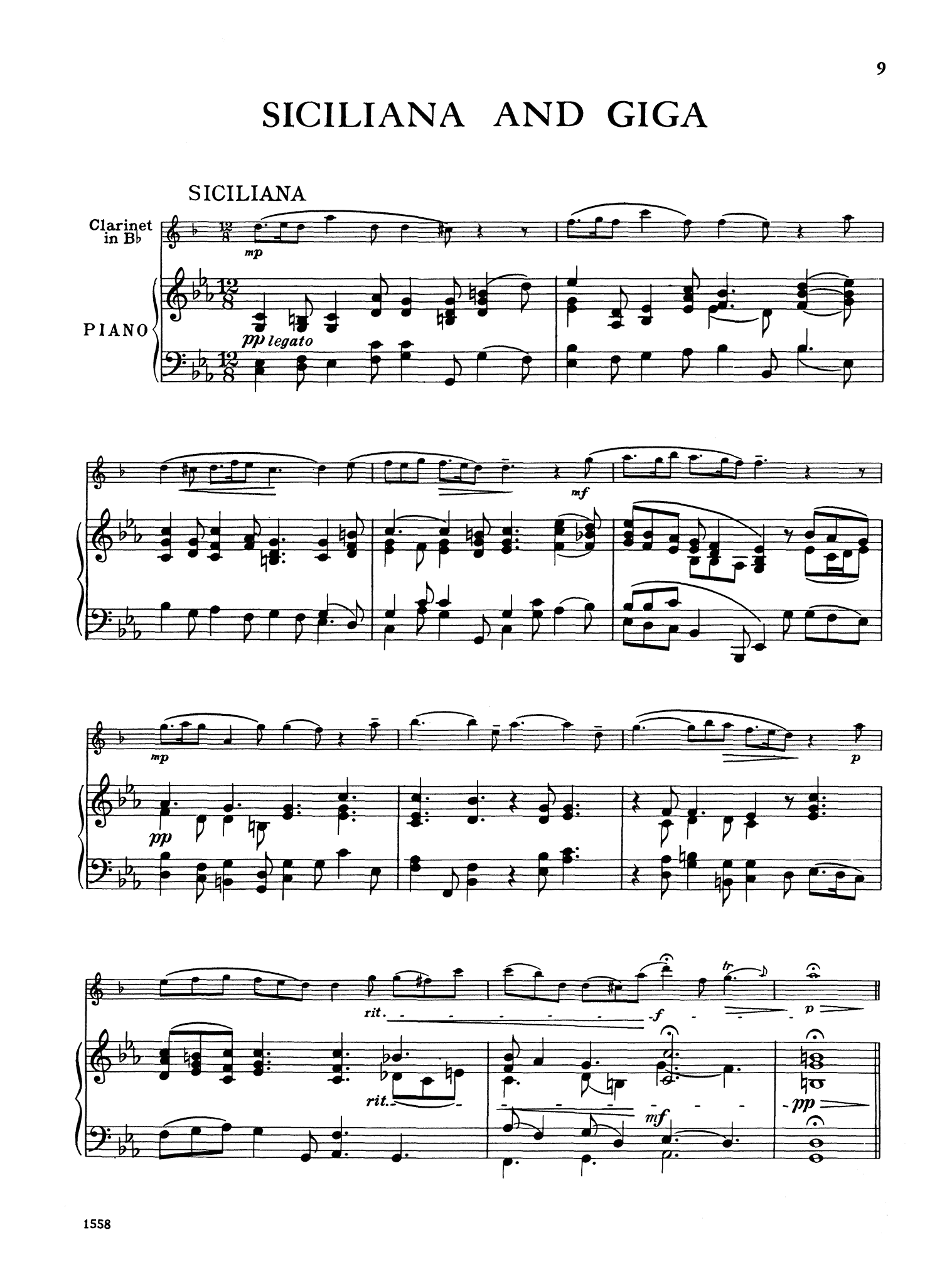Handel Kell Three Pieces for Clarinet & Piano - movement 3