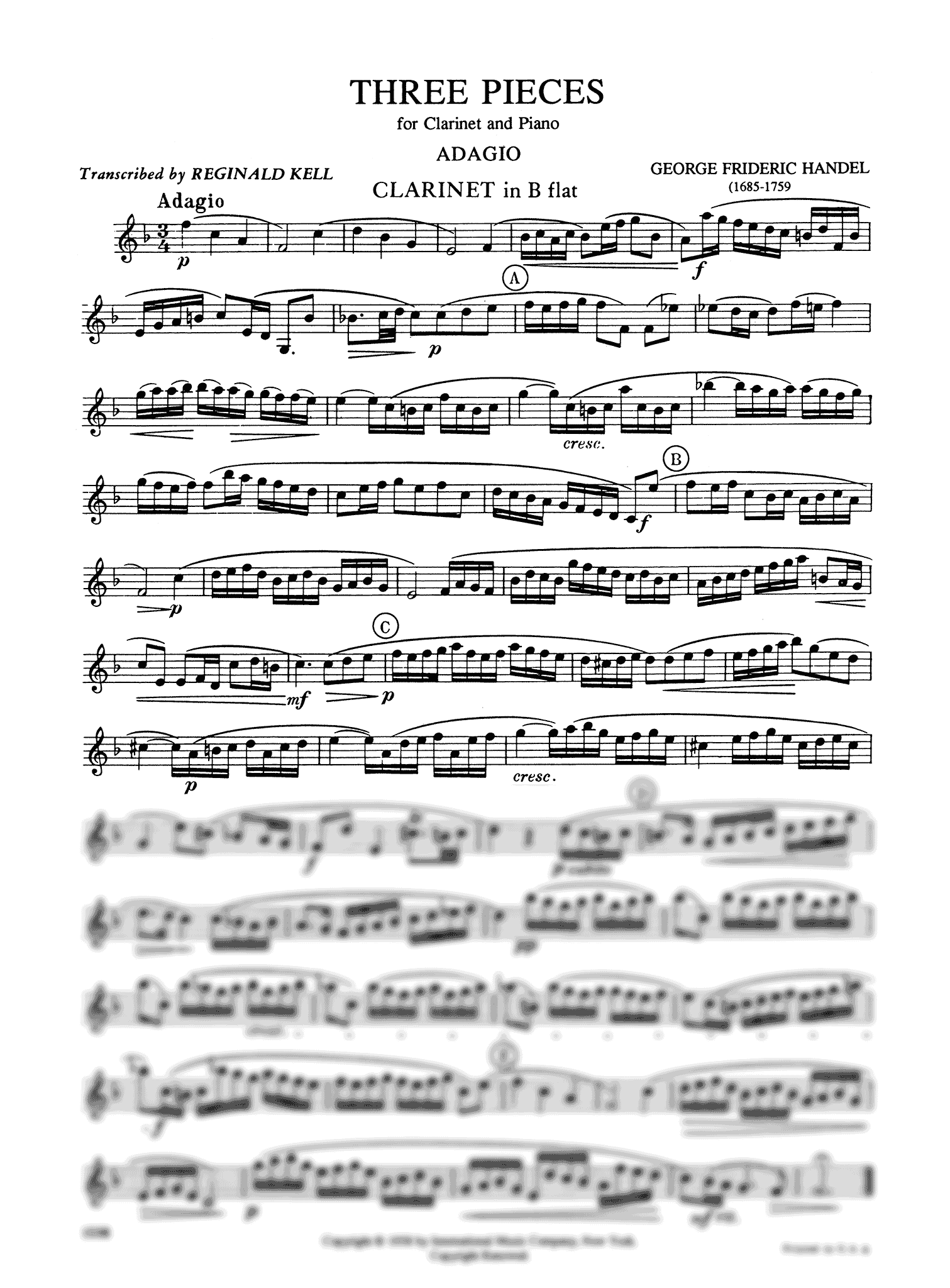 Handel Kell Three Pieces for Clarinet part