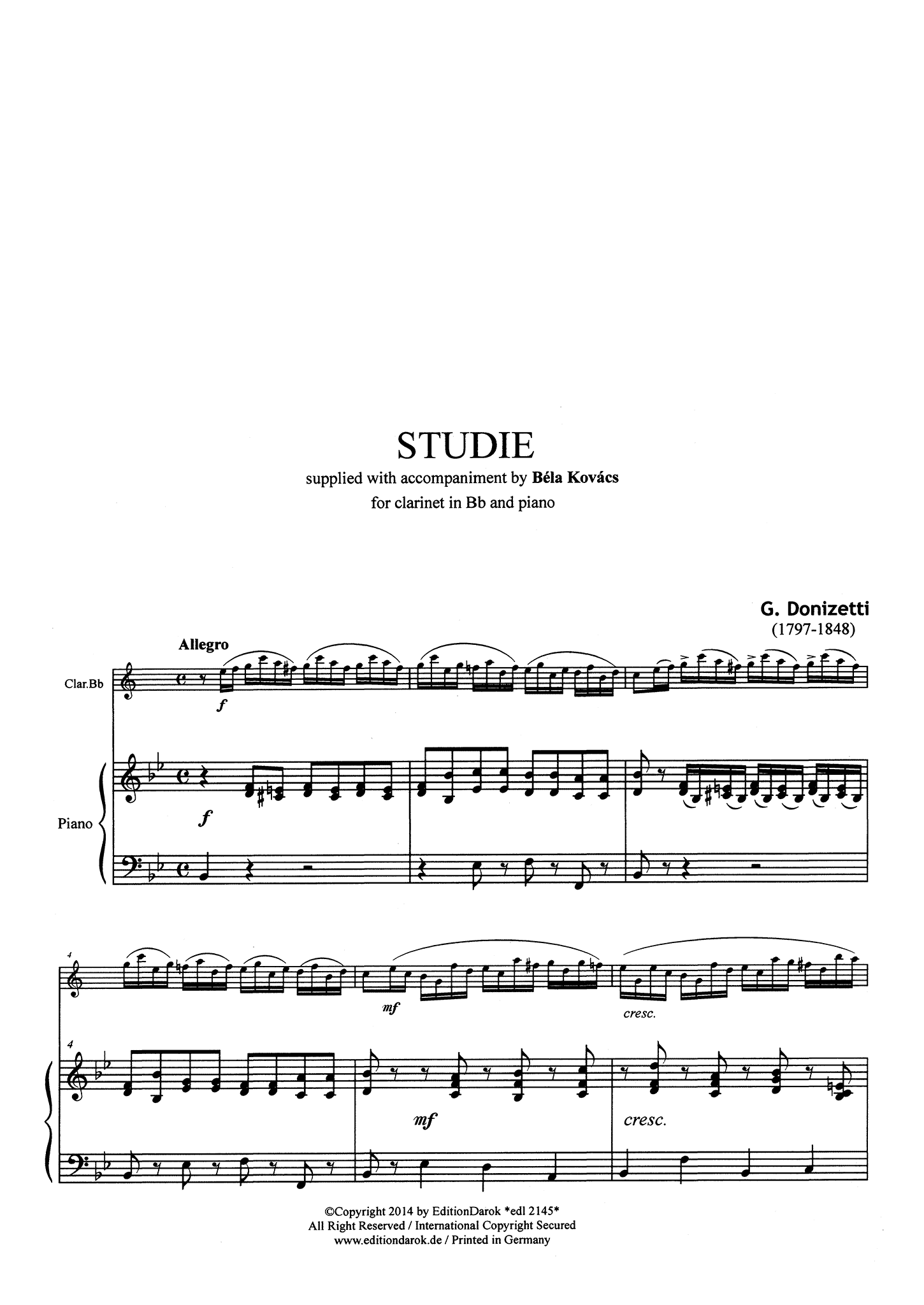 Donizetti Study No. 1 with piano accompaniment Score