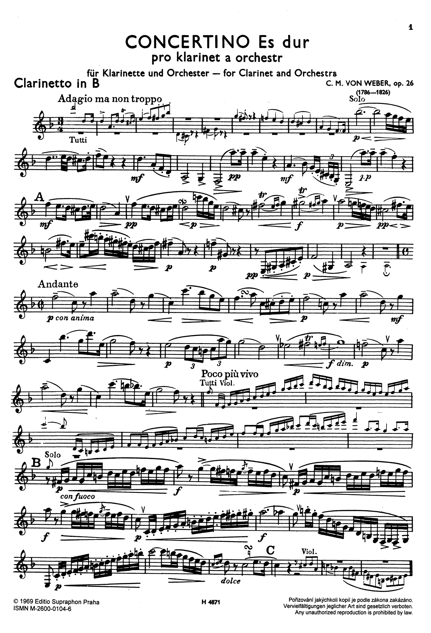 Concertino in E-flat Major, Op. 26, J. 109 Clarinet part