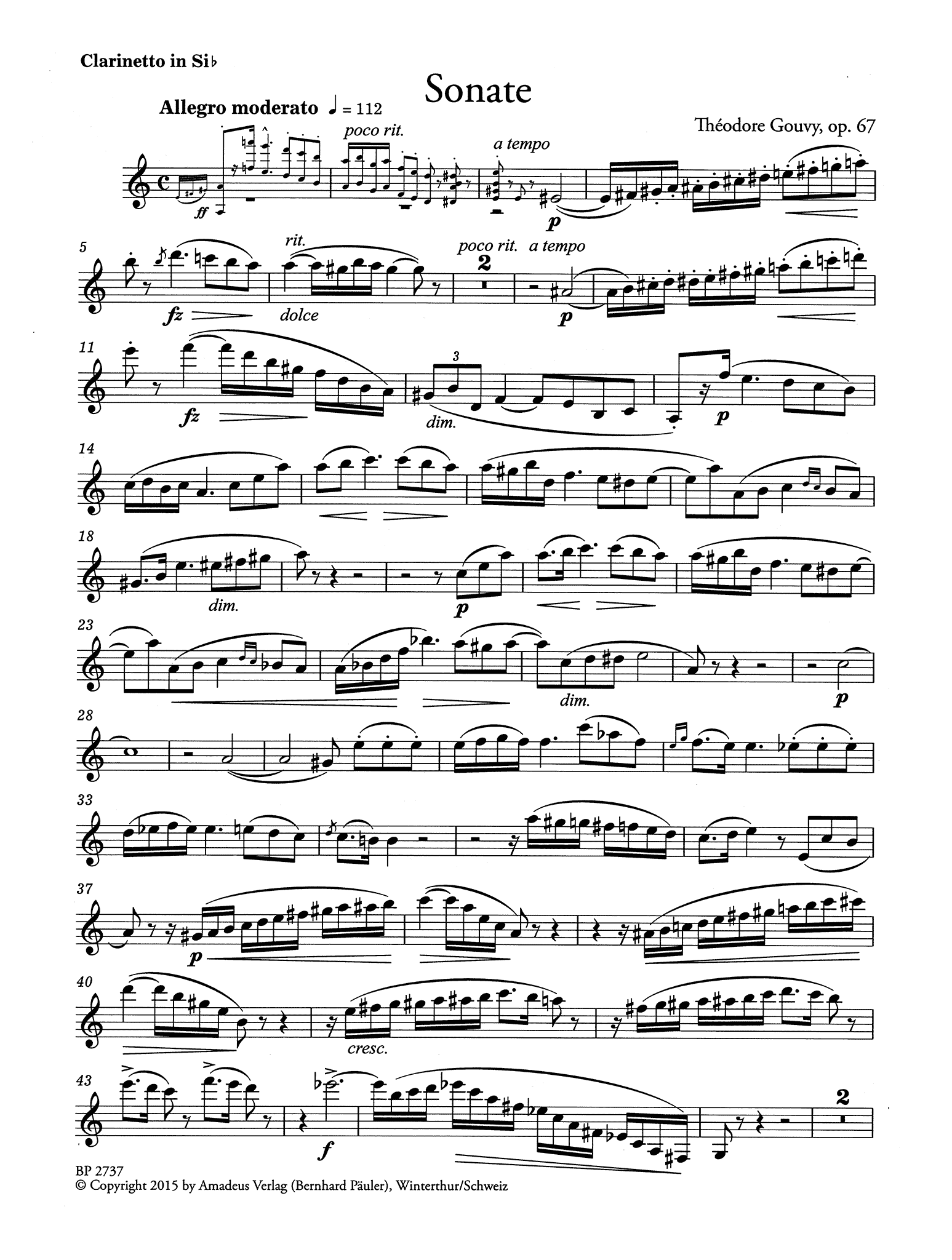 Gouvy Sonata for Clarinet & Piano, Op. 67 clarinet part