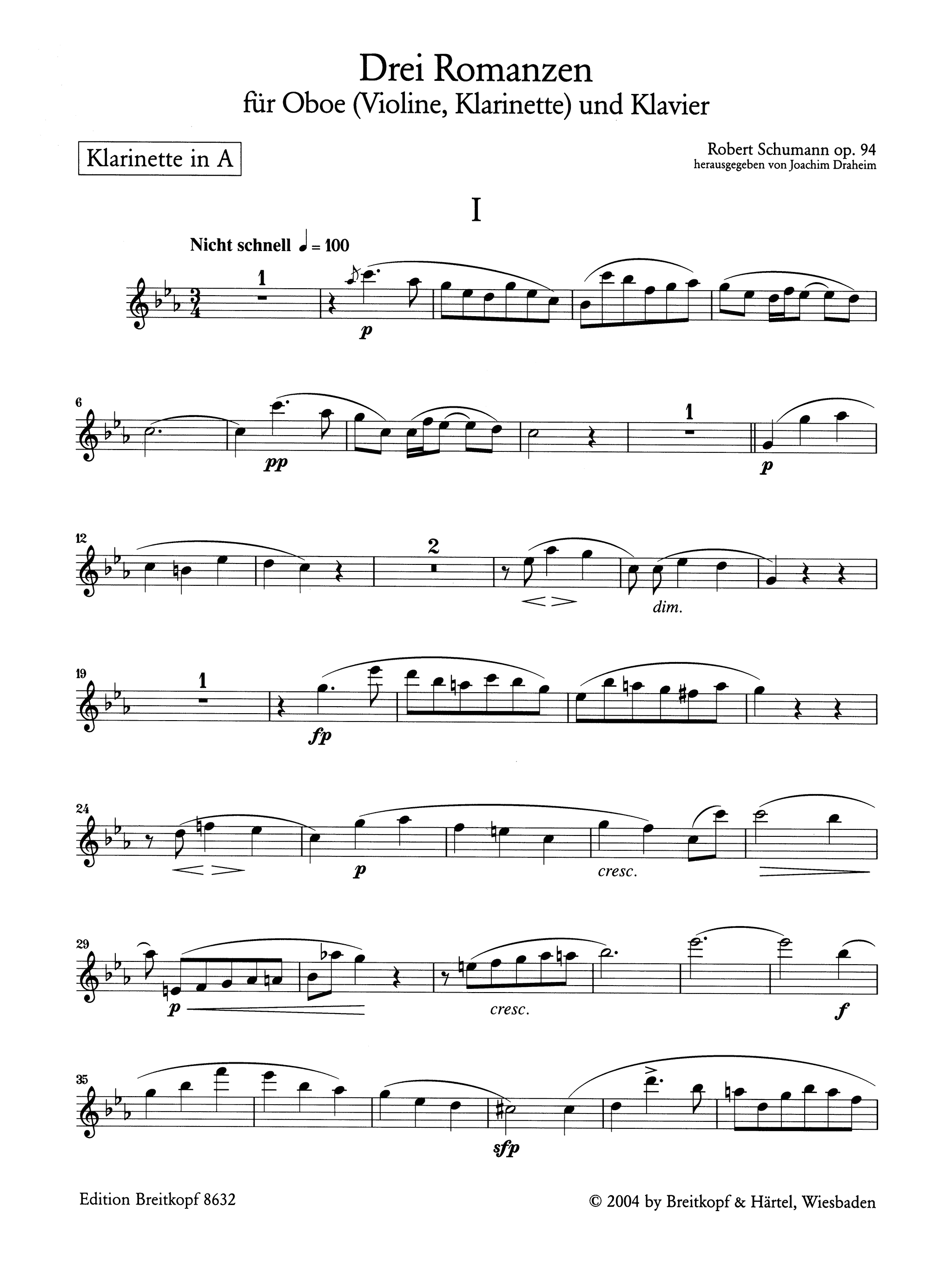 Schumann 3 Romances, Op. 94 Clarinet part