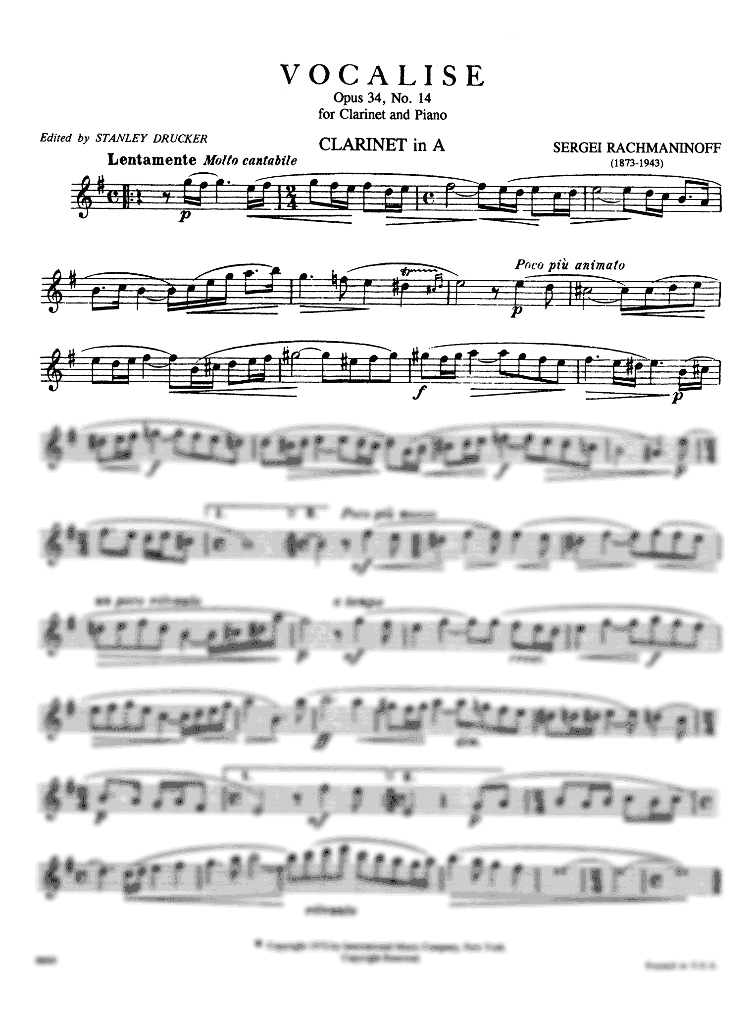 Rachmaninoff Vocalise, Op. 34 No. 14 clarinet part
