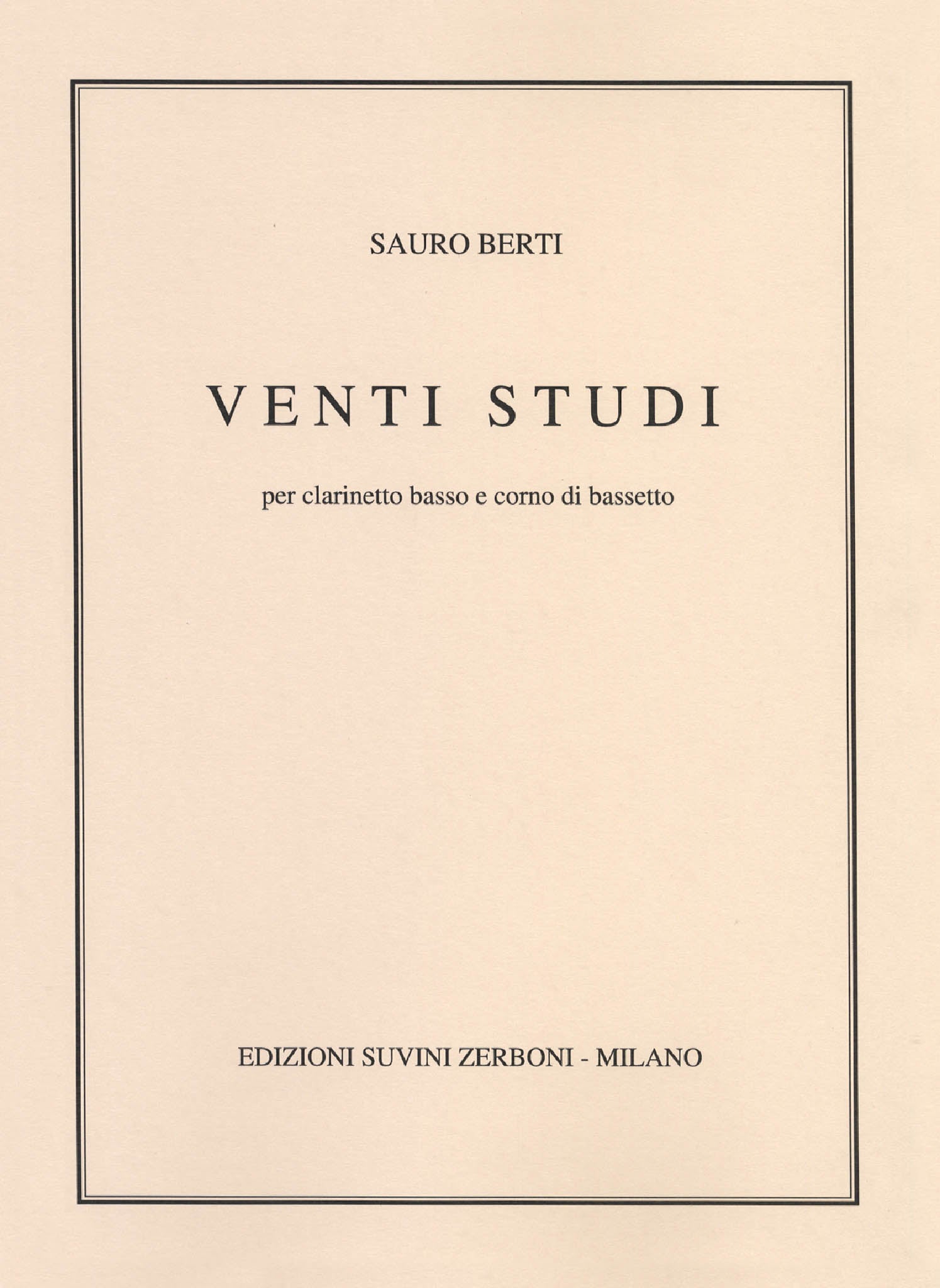Sauro Berti Venti Studi bass clarinet basset horn cover